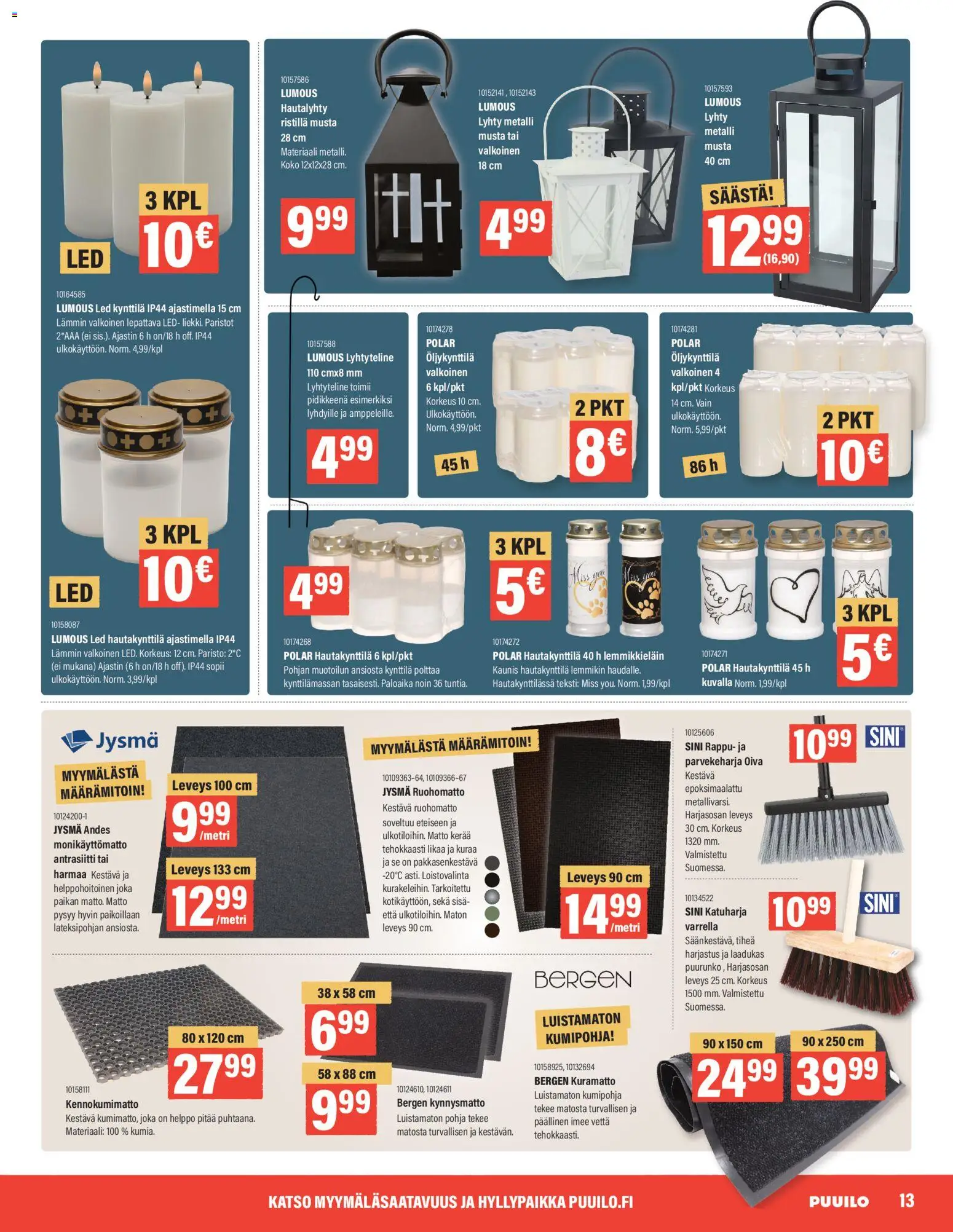 Puuilo - 261014 vko42 digi – voimassa 12/10/2026 alkaen | Sivu: 13 | Tuotteet: Lyhty, Paristot, Matto, Kynnysmatto