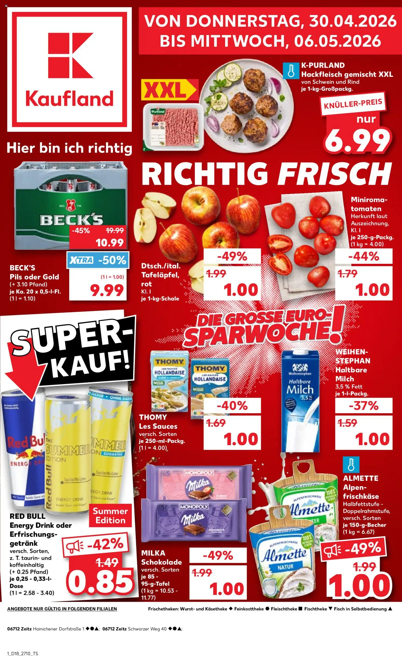 Kaufland Prospekt Zeitz	 – gültig ab 30.04.2026 | Seite: 1 | Produkte: Almette, Thomy les sauces, Schokolade, Wurst