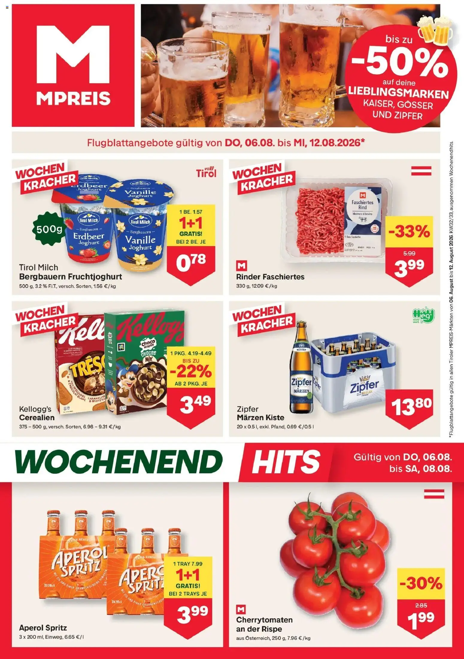 MPREIS Pfunds von 06.08.2026 - Aktuelle Angebote | Seite: 1 | Produkte: Eis, Aperol, Vanille, Milch