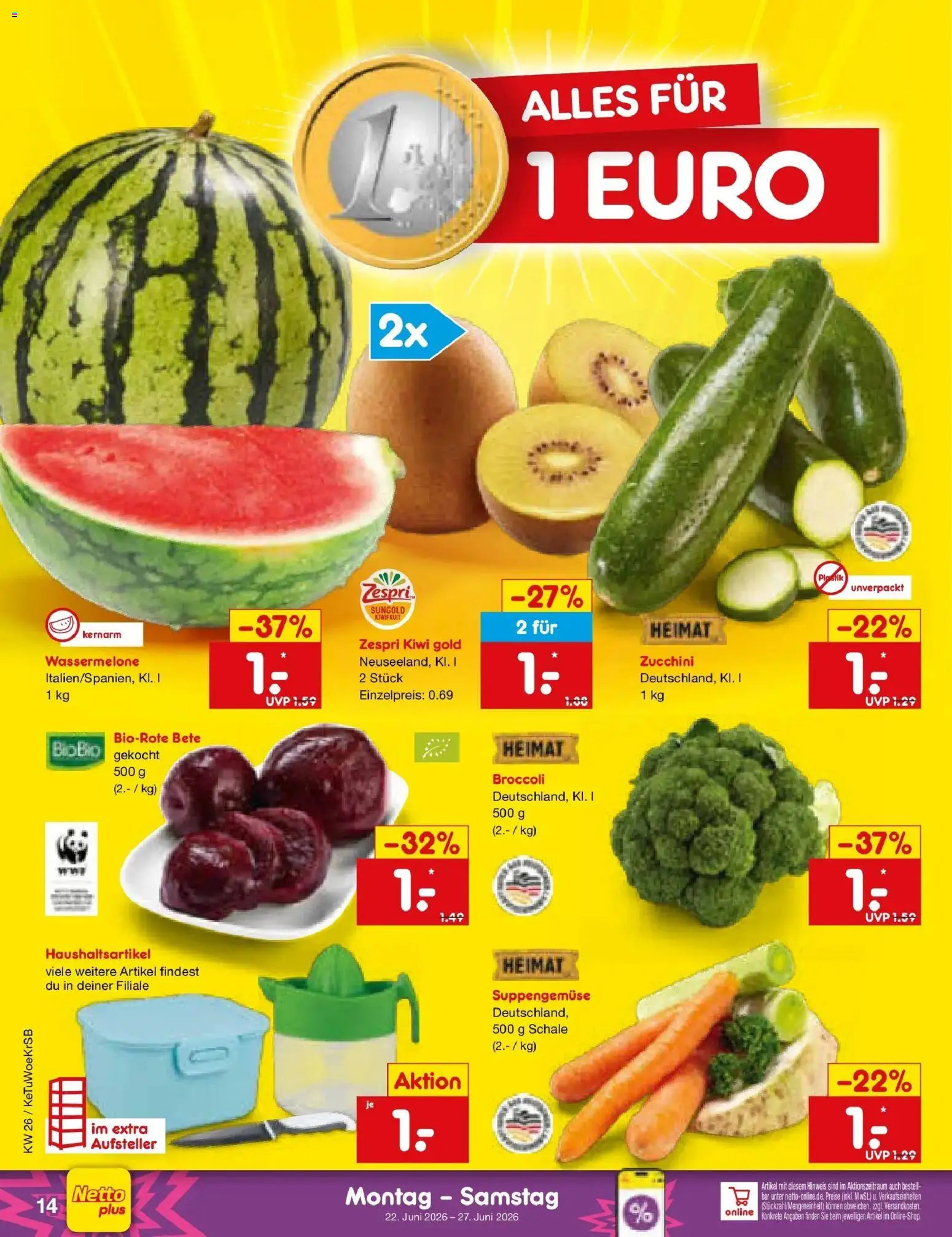 Netto Marken-Discount Prospekt Katzweiler – gültig ab 21.06.2026 | Seite: 18 | Produkte: Wassermelone, Zucchini, Kiwi