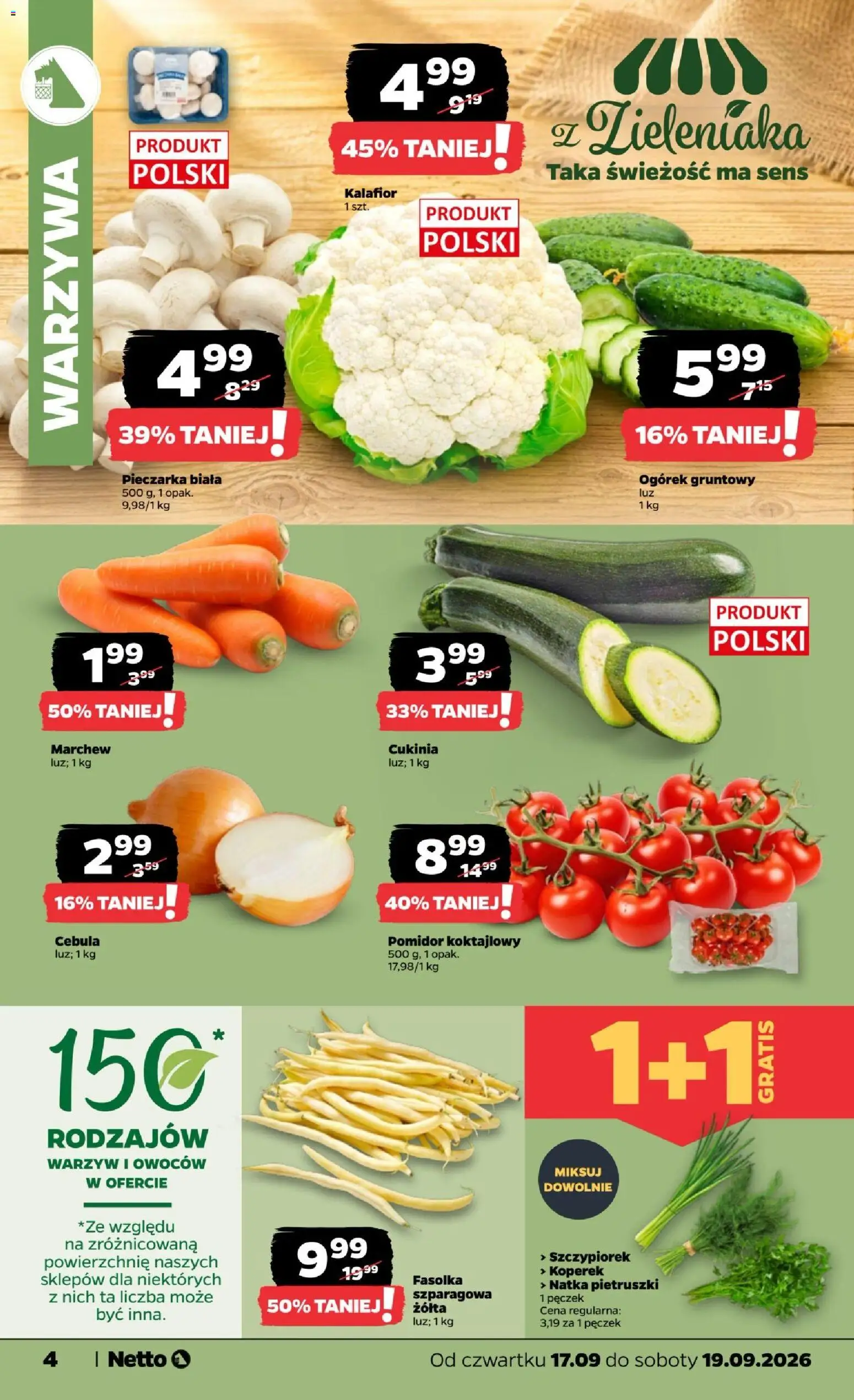 Netto gazetka od czwartku od 17.09.2026 | Strona: 4 | Produkty: Pomidor, Cukinia, Ogórek, Warzywa