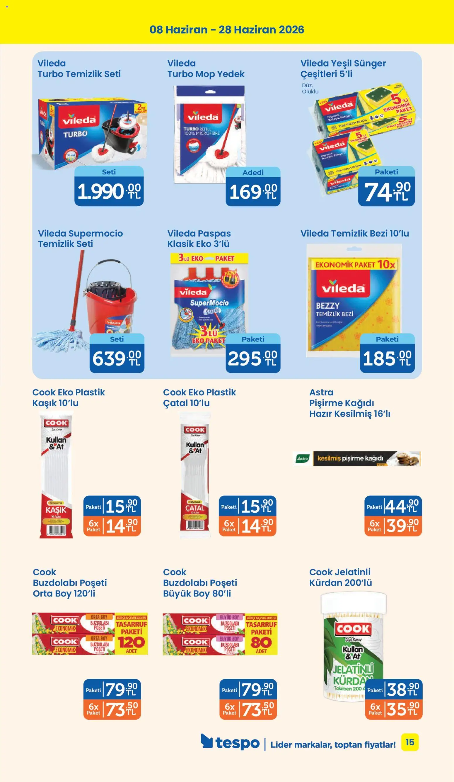 Tespo Katalog - 08.06.2026 tarihinden itibaren geçerlidir | Sayfa: 15 | Ürünler: Çatal, Paspas, Süt, Buzdolabı