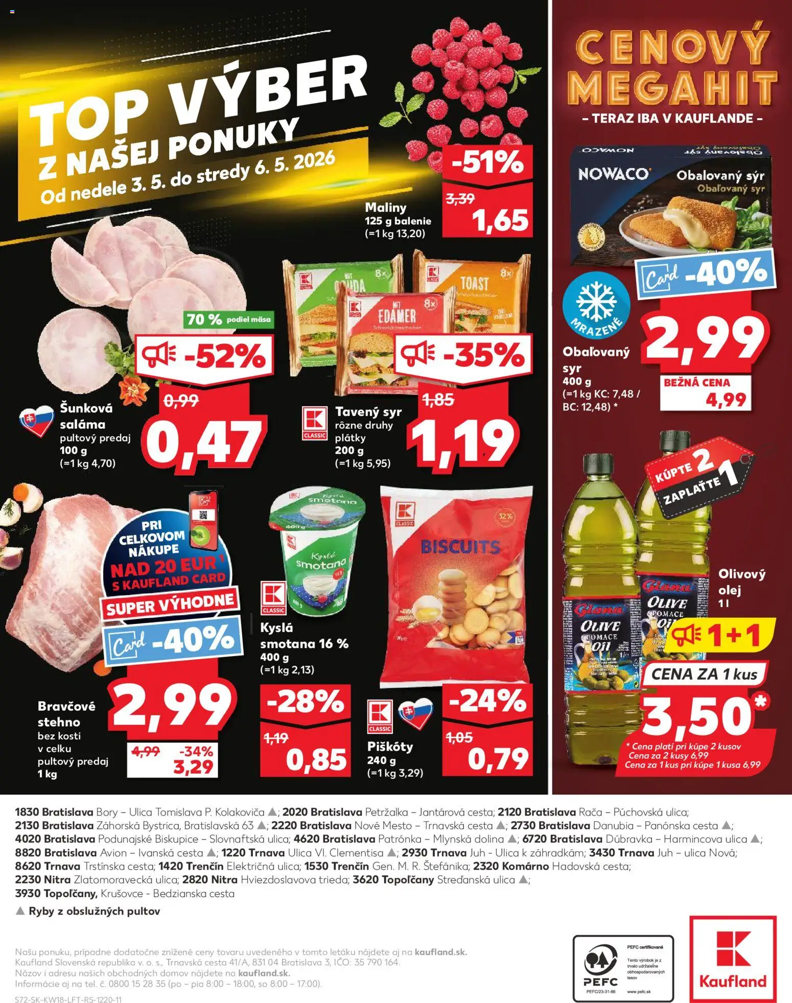 Nové Kaufland akcie – leták je platný od 30.04.2026 | Strana: 72 | Produkty: Olej, Olivový olej, Bravčové stehno, Maliny
