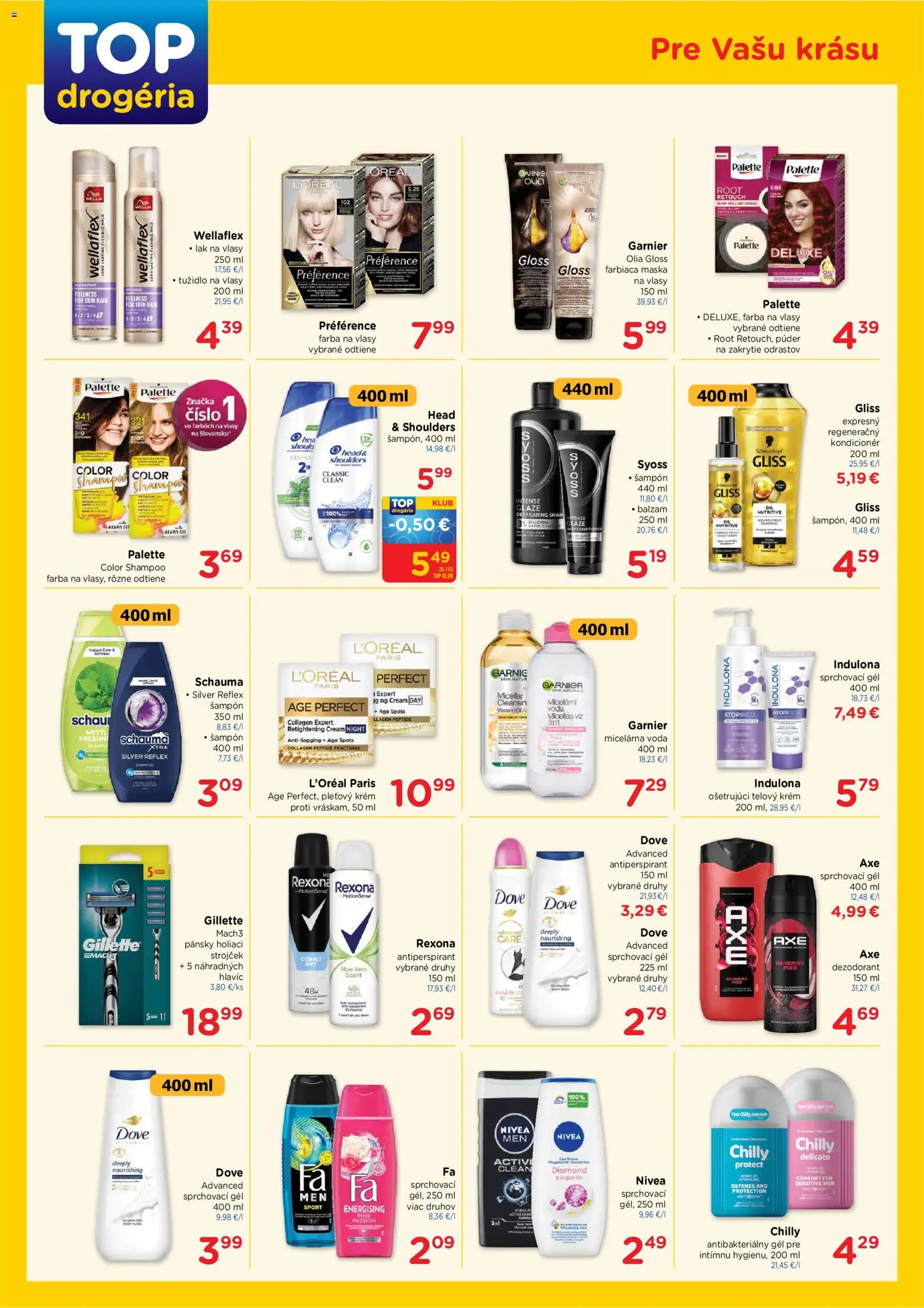 Nové TOP Drogéria akcie – leták je platný od 04.05.2026 | Strana: 3 | Produkty: Strojček, Tužidlo na vlasy, Maska, Indulona