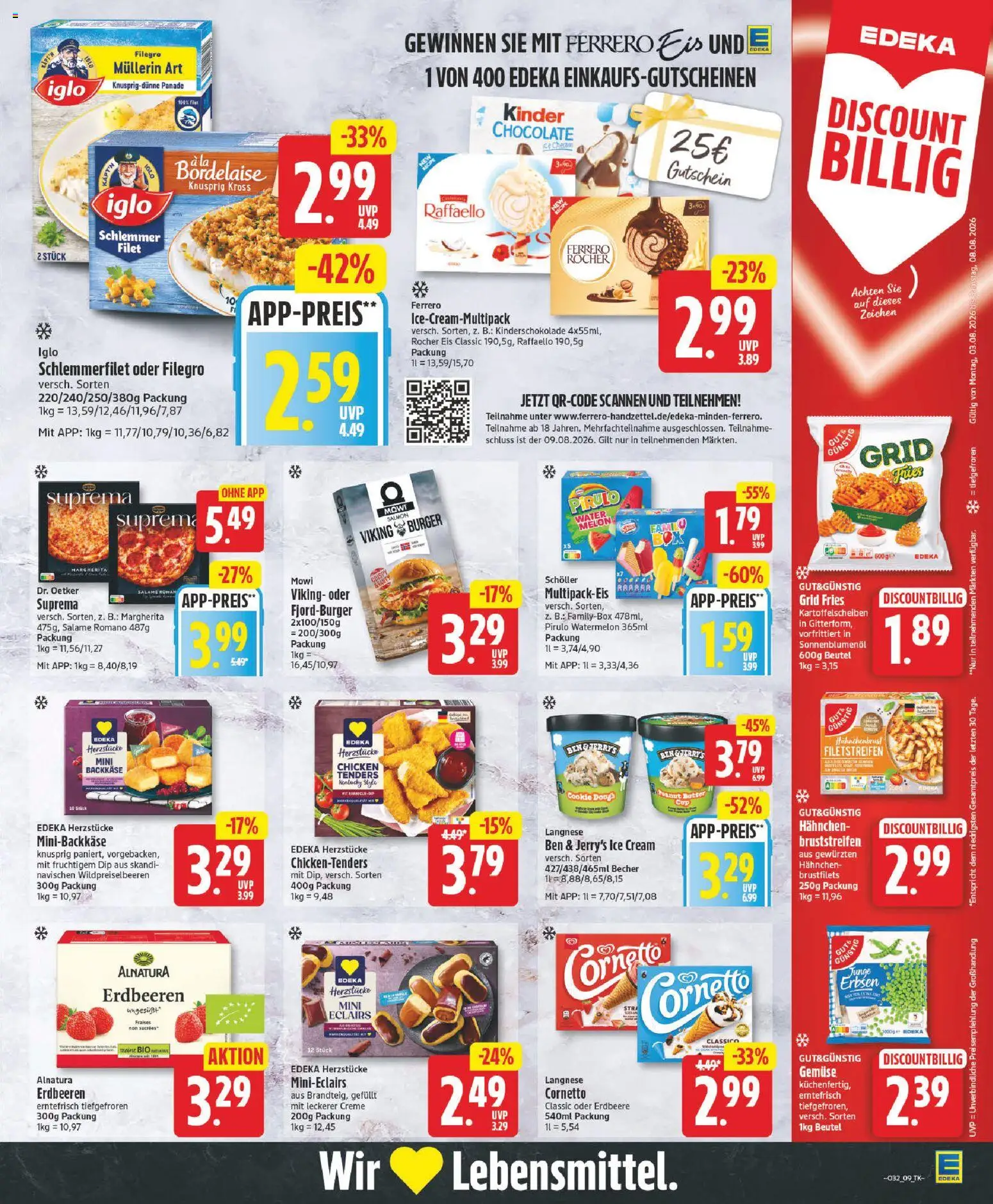 Edeka Prospekt – gültig ab 03.08.2026 | Seite: 9 | Produkte: Langnese, Butter, Burger, Eis