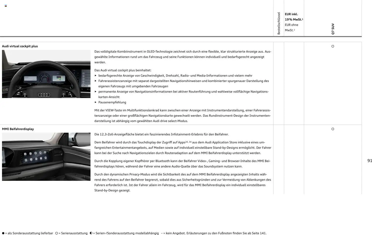 Audi Q7 – gültig ab 23.06.2026 | Seite: 91 | Produkte: Navigation, Soundsystem, Navigationssystem
