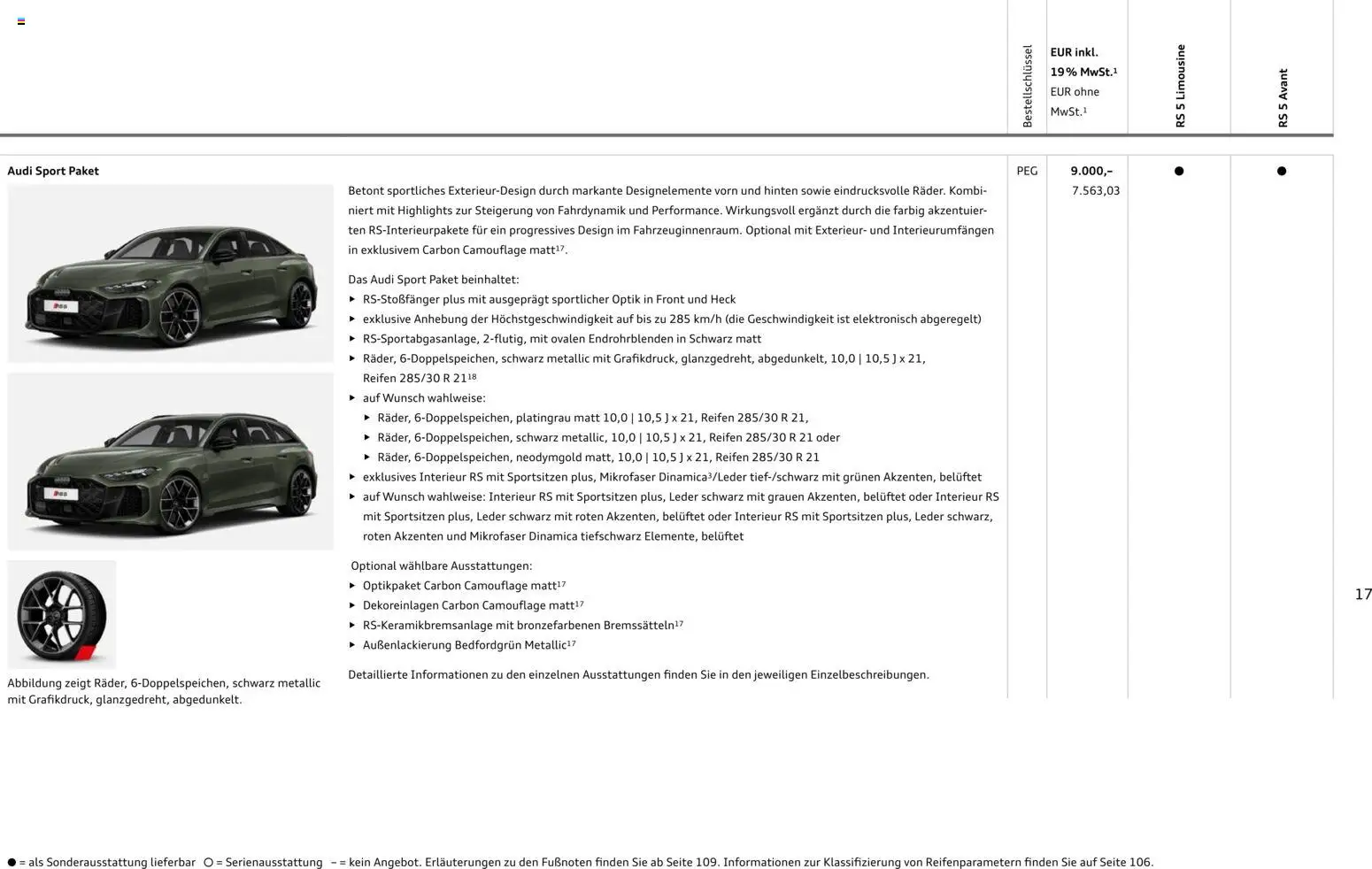 Audi RS 5 Limousine / RS 5 Avant – gültig ab 01.04.2026 | Seite: 17