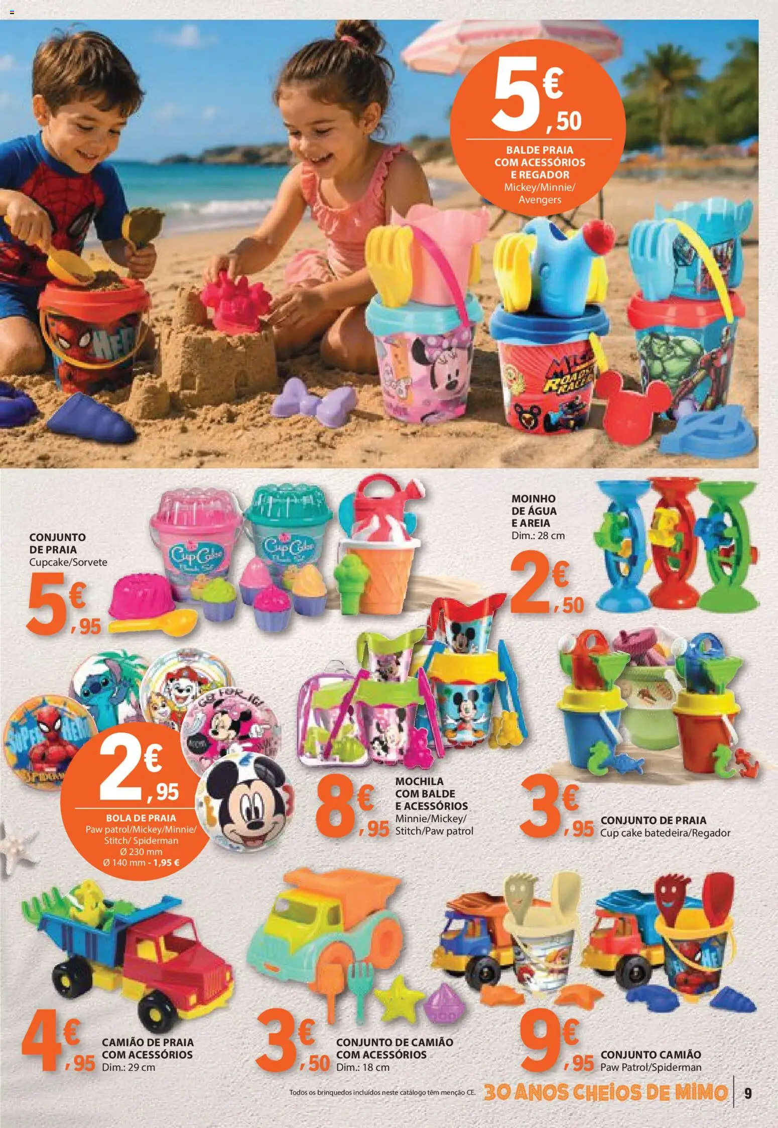 E.Leclerc folheto Especial Praia │ válido de 09.06.2026 | Página: 9 | Produtos: Agua, Mochila, Balde, Areia
