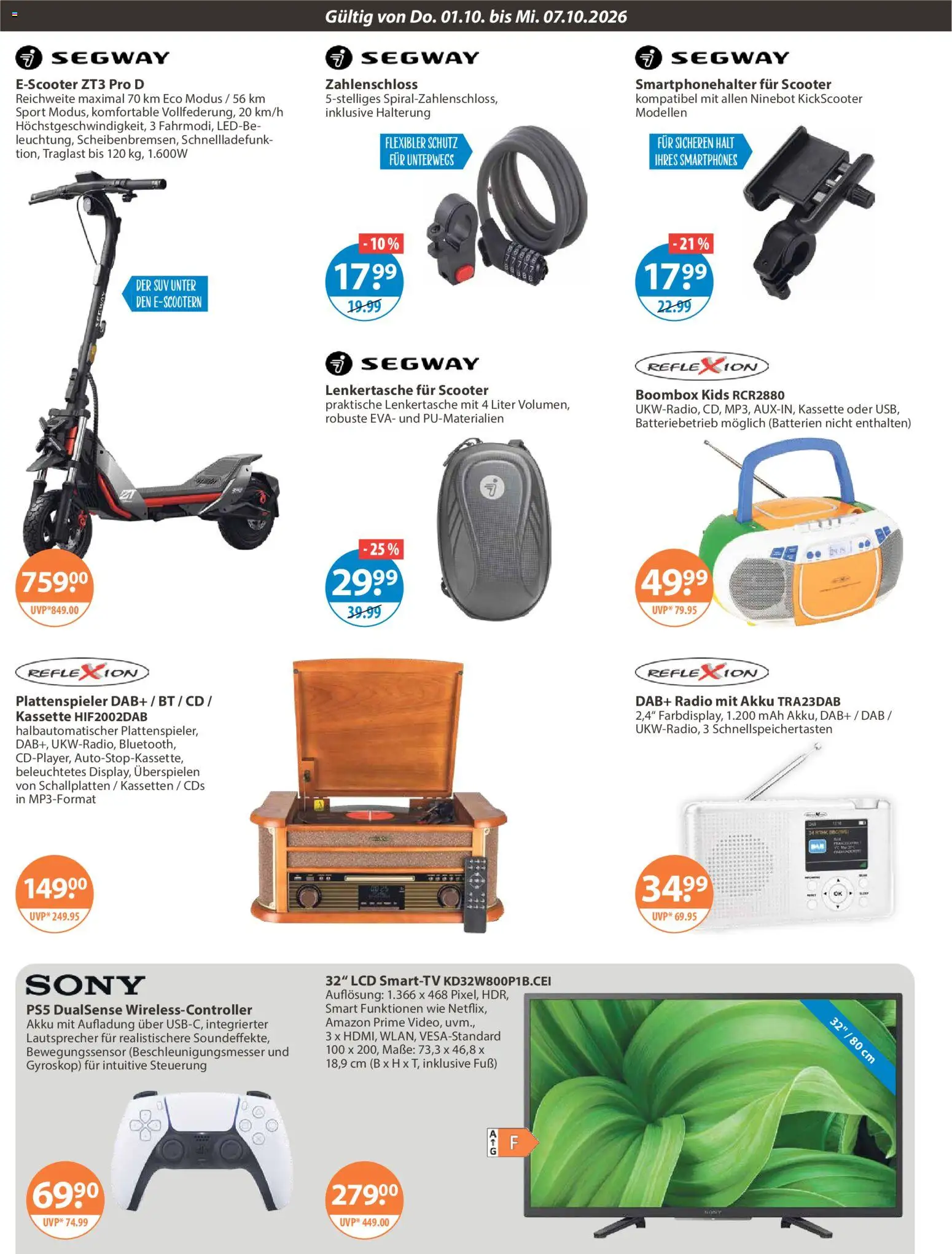 V-Markt Angebote – gültig ab 01.10.2026 | Seite: 18 | Produkte: Plattenspieler, Lautsprecher, Batterien, Scooter