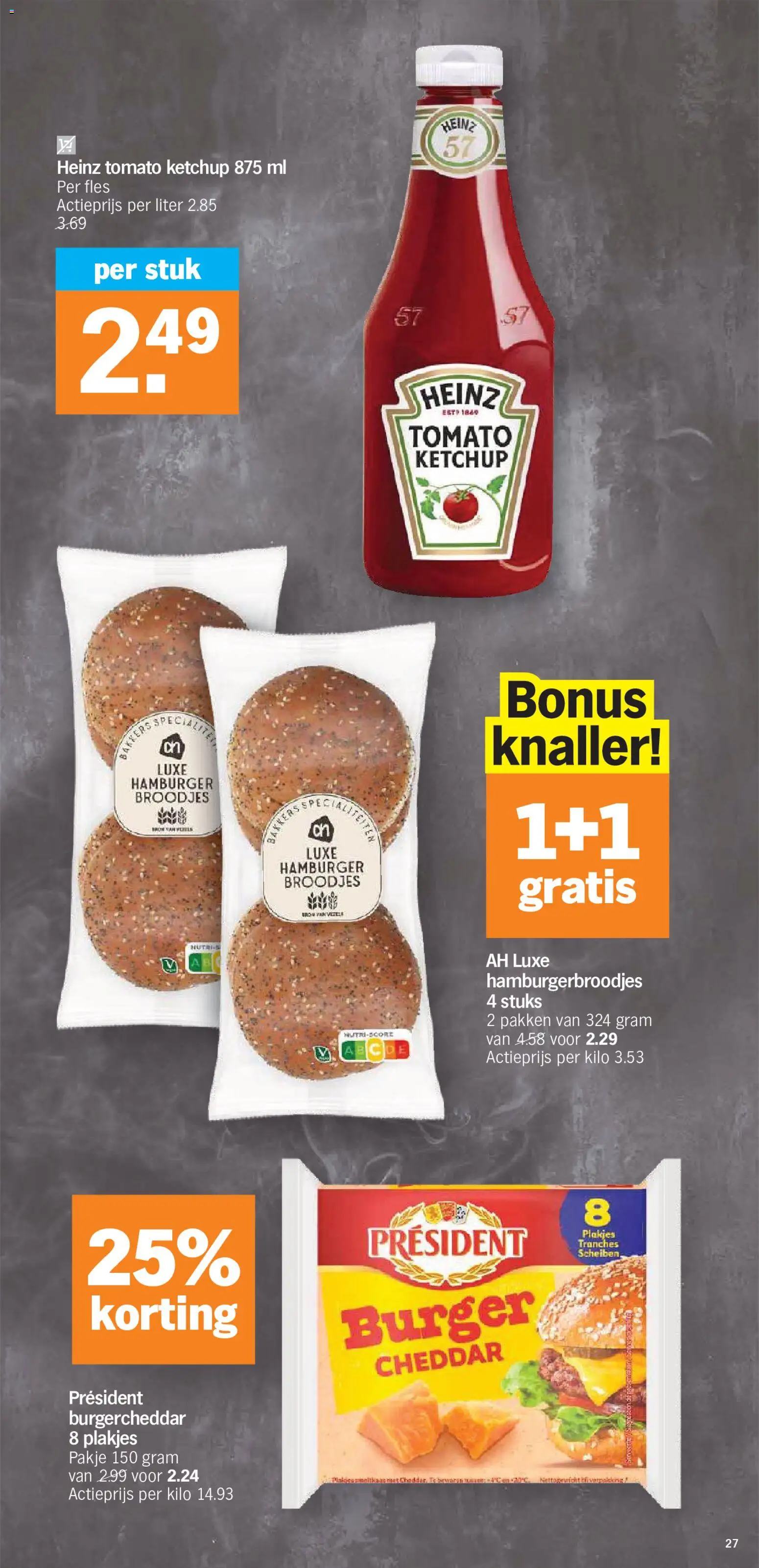 {H1} | Pagina: 27 | Producten: Fles, Hamburger, Cheddar, Broodjes