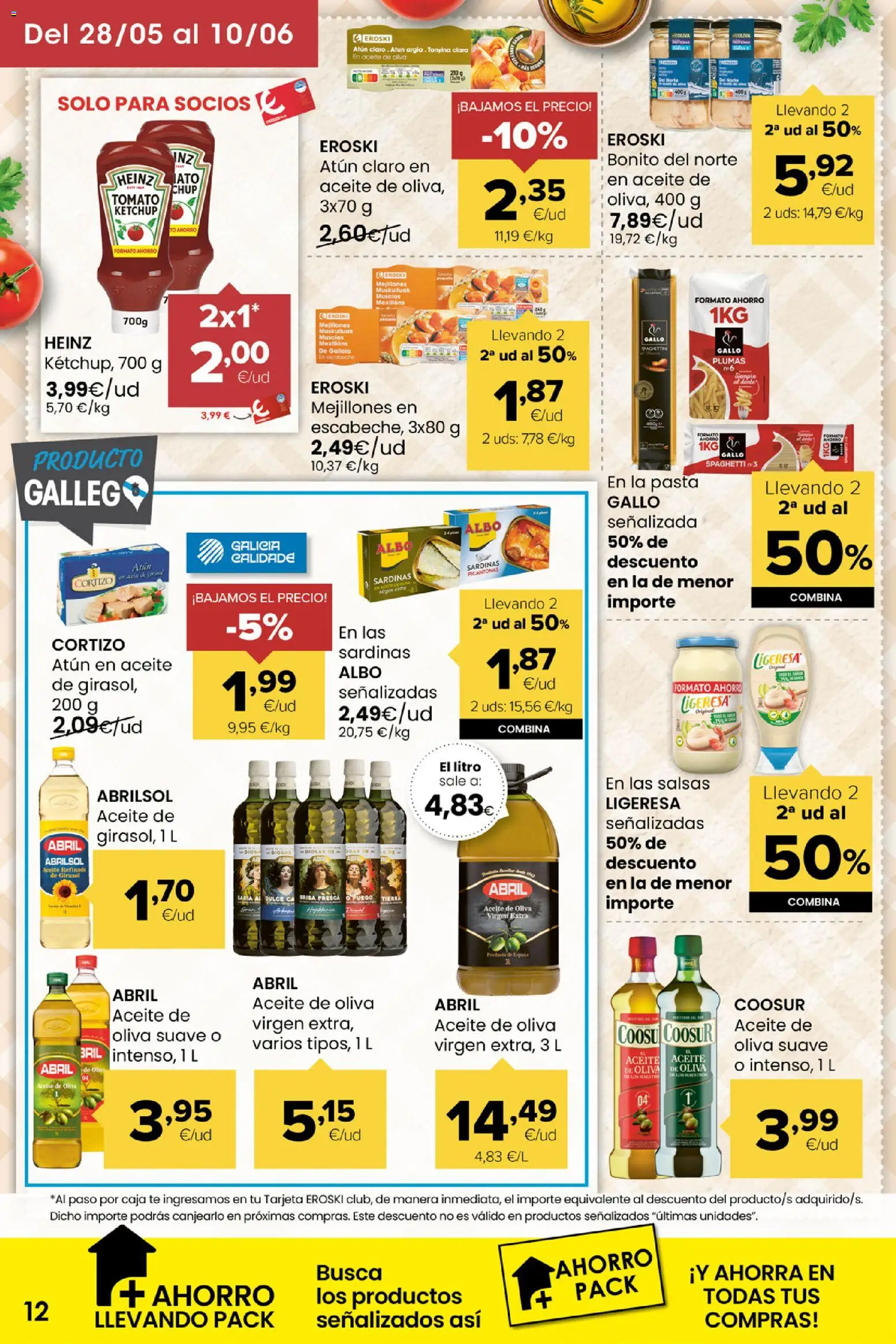 Eroski Miramos por ti! │ válido desde el 28.05.2026 | Página: 12 | Productos: Aceite, Pasta, Aceite de oliva virgen extra, Atún claro