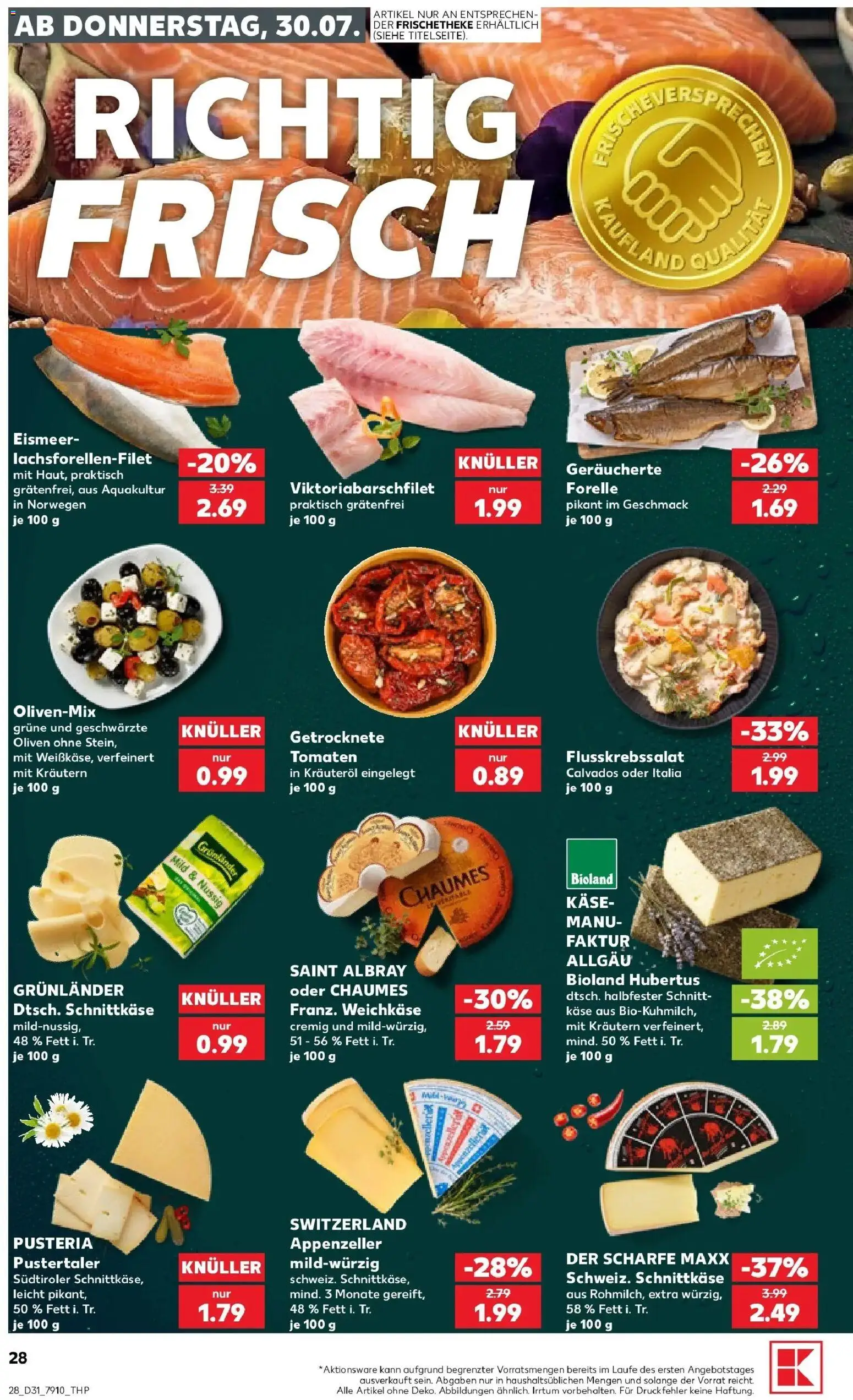 Kaufland Prospekt Nördlingen – gültig ab 30.07.2026 | Seite: 28 | Produkte: Käse, Tomaten, Grunlander