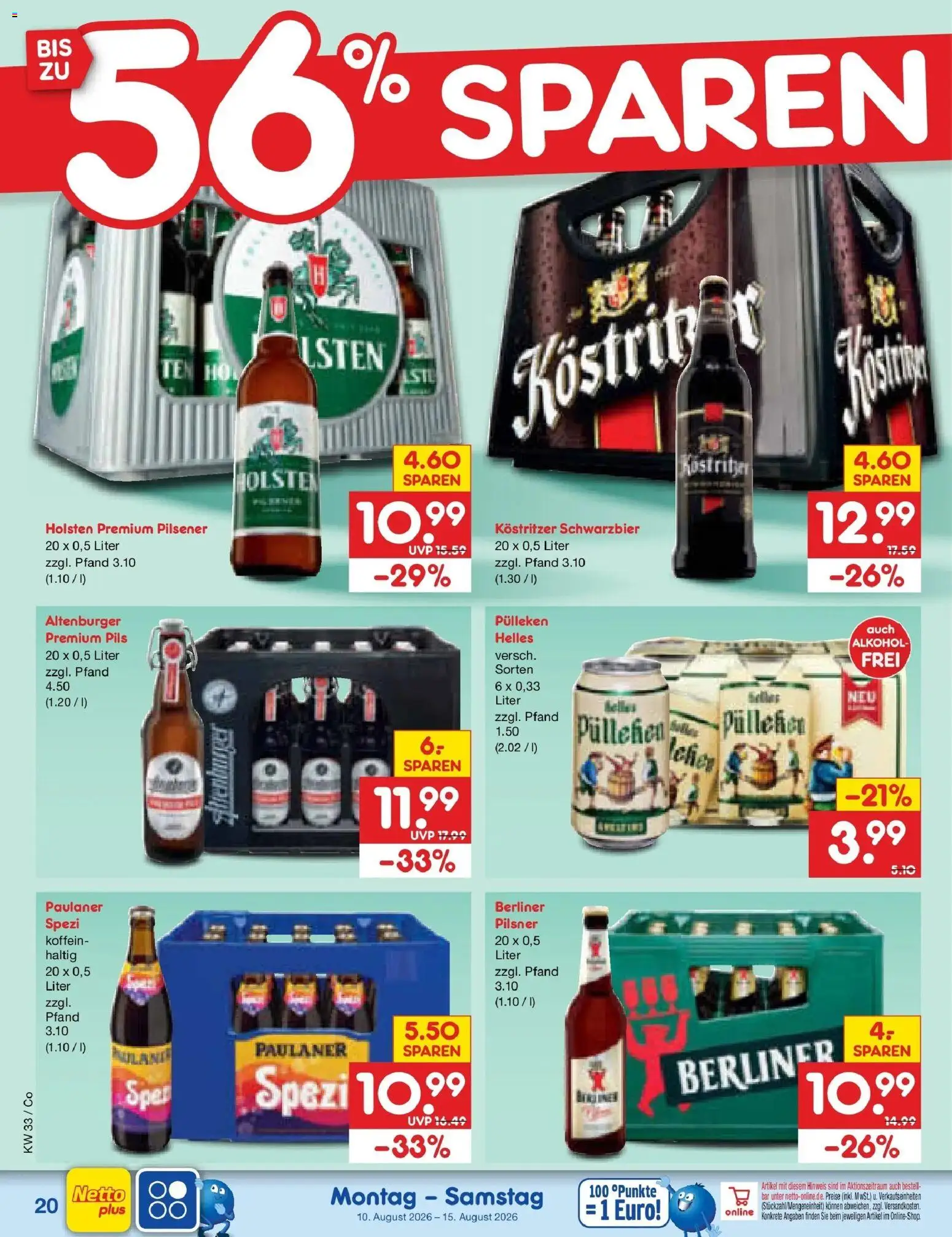 Netto Marken-Discount Prospekt Delitzsch – gültig ab 10.08.2026 | Seite: 28 | Produkte: Berliner, Kostritzer, Alkohol, Paulaner