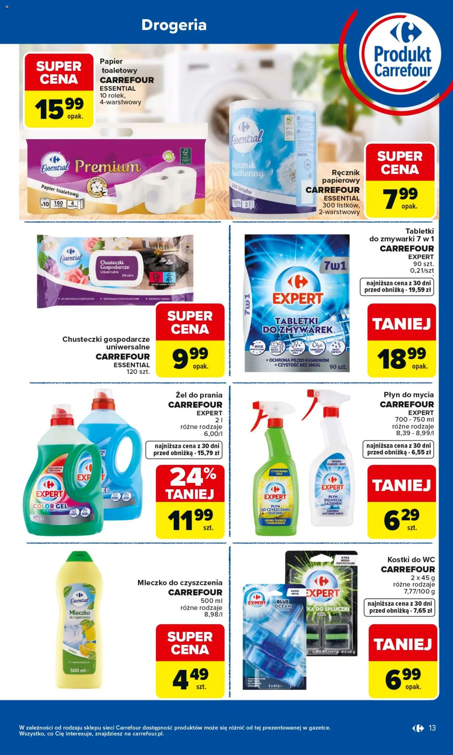 Carrefour gazetka - Wybierz Jakość W Najlepszej Cenie od 25.05.2026 | Strona: 13 | Produkty: Kostki do wc, Drogeria, Papier toaletowy, Tabletki do zmywarki