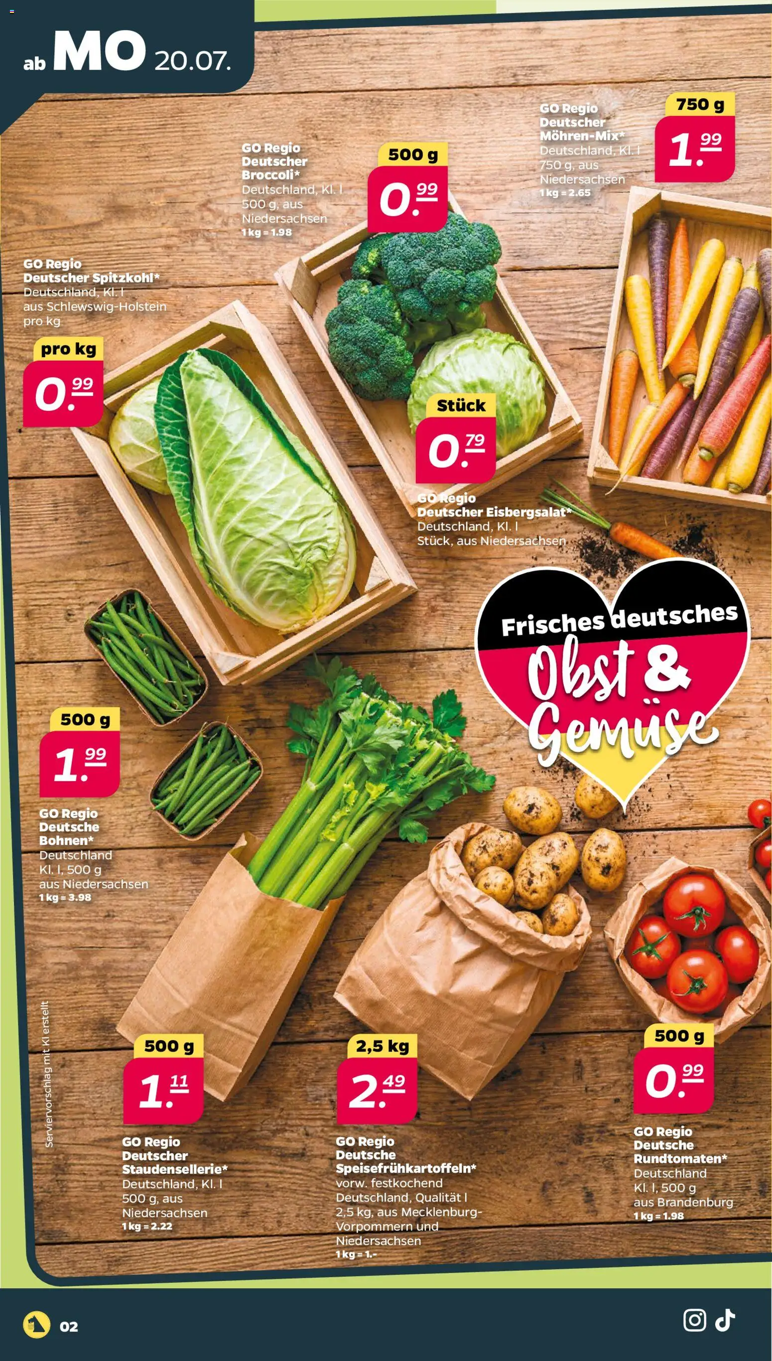 Netto Prospekt – gültig ab 20.07.2026 | Seite: 2 | Produkte: Eisbergsalat, Gemüse, Obst