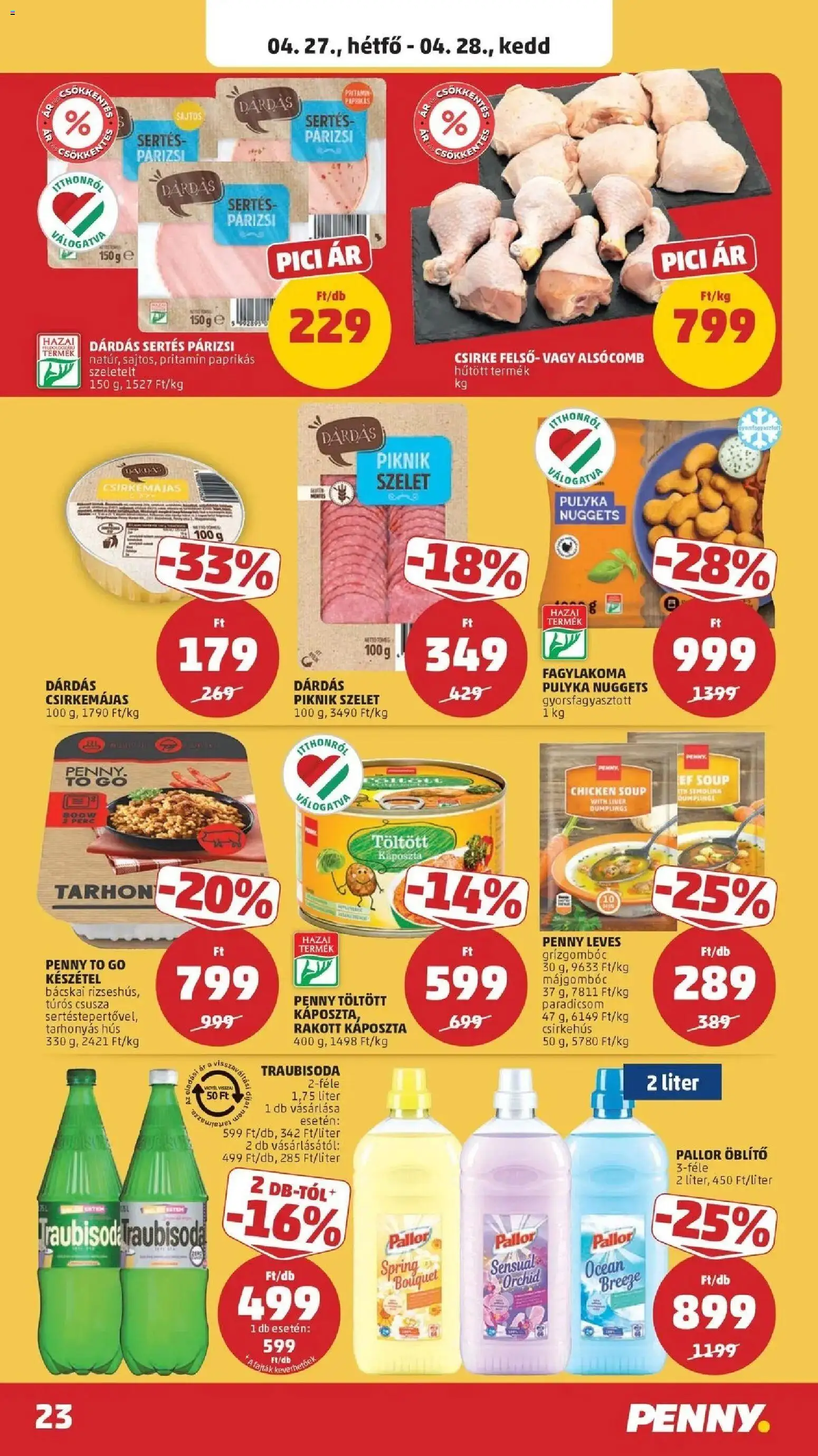 PENNY akciós ujság - amely érvényes a következő dátumtól: 2026.04.23. | Oldal: 23 | Termékek: Káposzta, Nuggets, Párizsi, Készétel