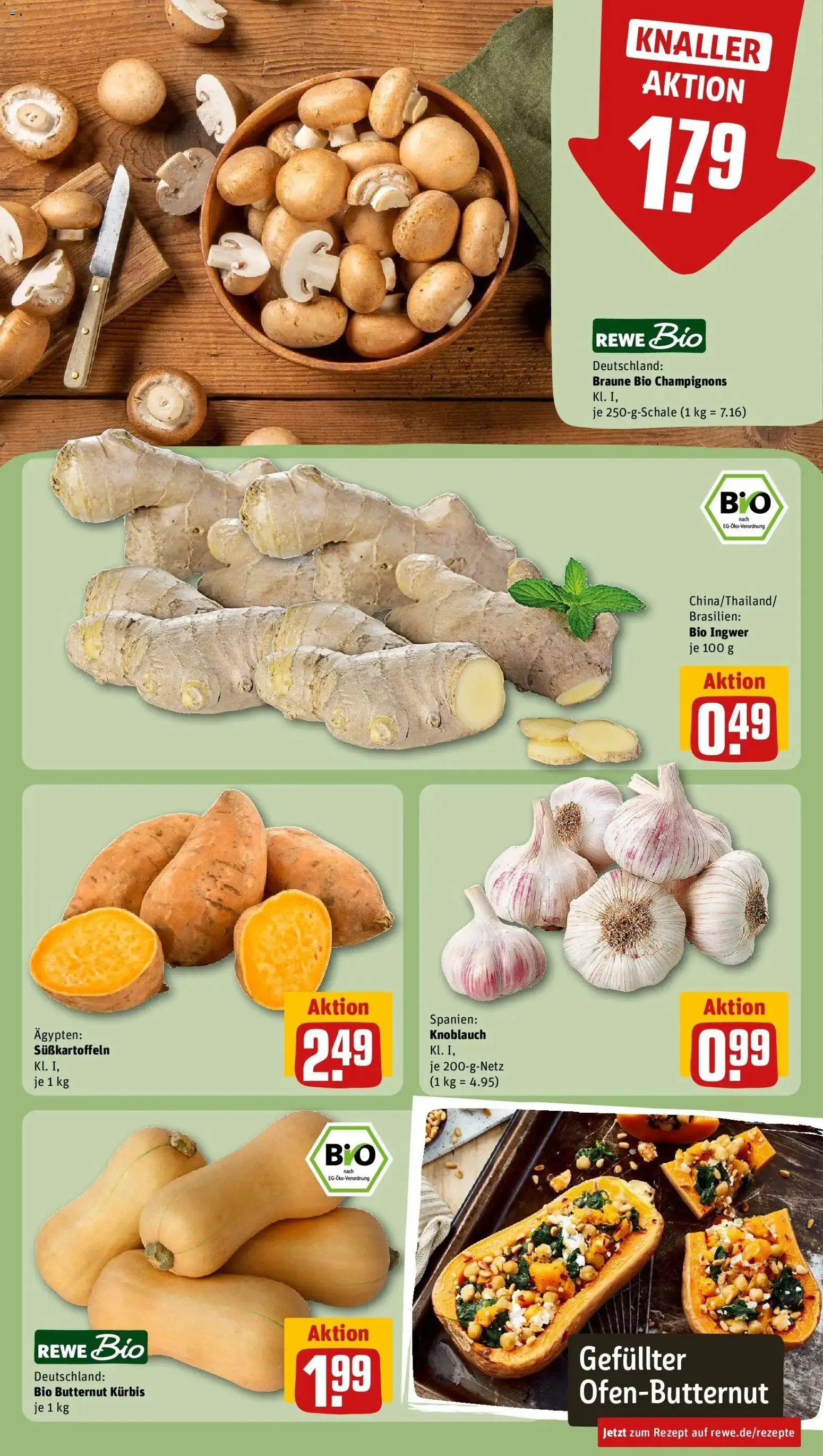 REWE Prospekt ab 31.08.2026 zum Blättern » Angebote | Seite: 7 | Produkte: Champignons, Knoblauch, Kürbis