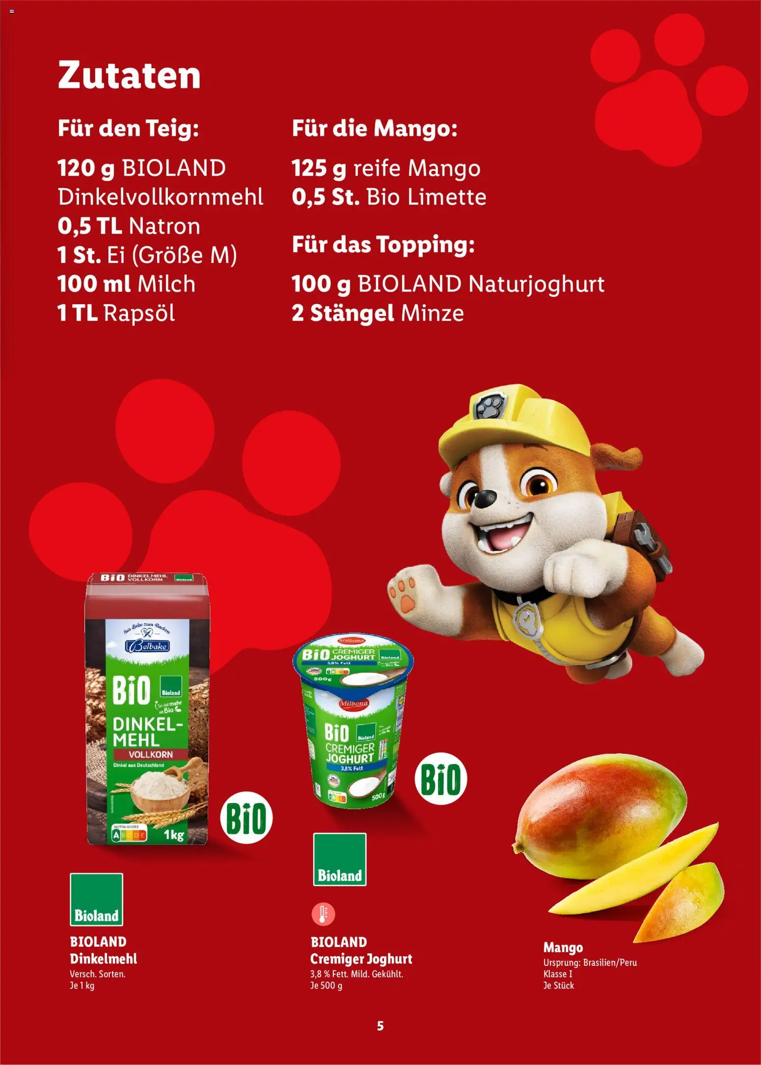 Lidl Německo leták - Paw Patrol od 20.07.2026 | Strana: 5 | Produkty: Mango, Milbona