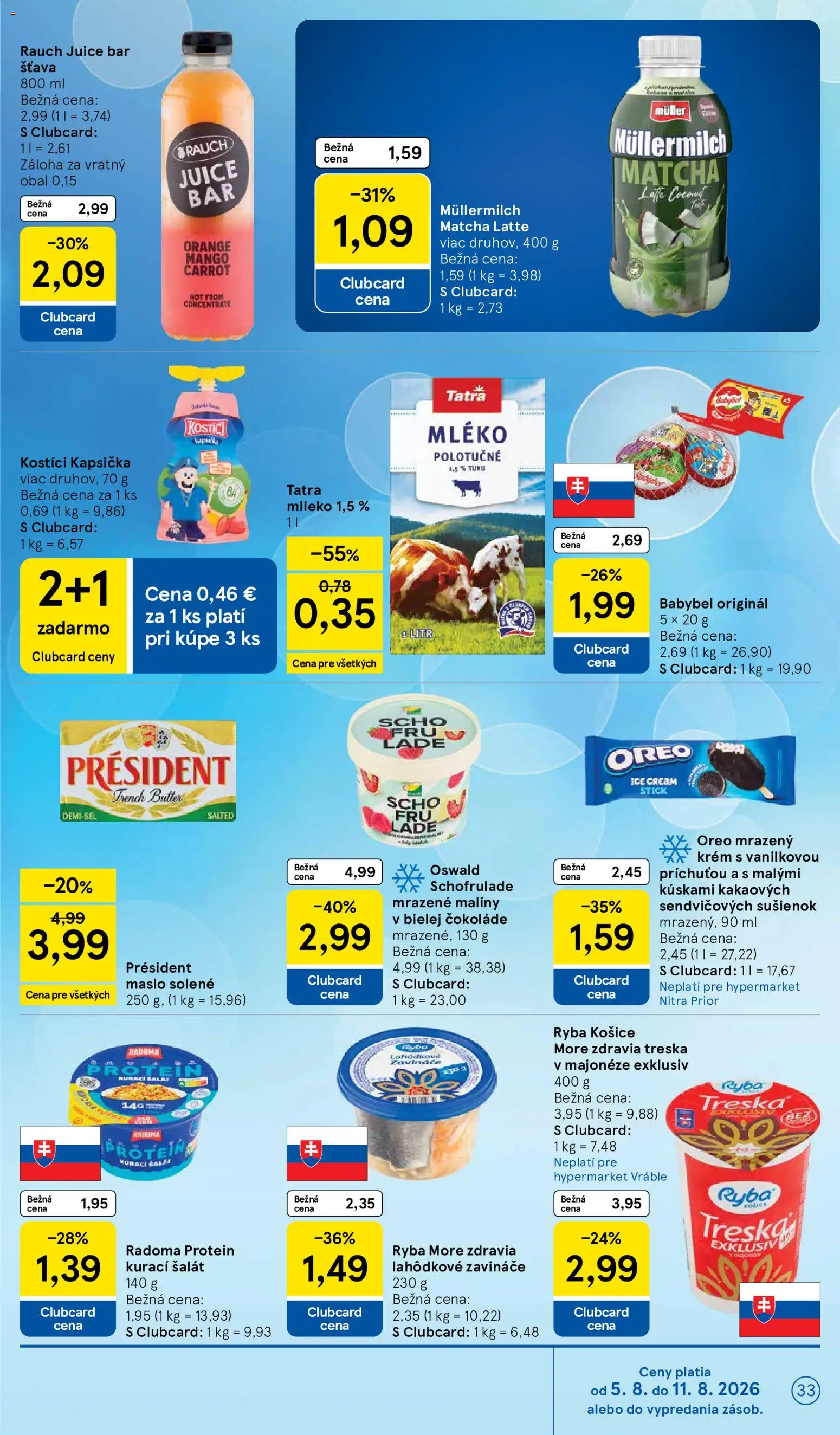 Nové Tesco akcie – leták je platný od 05.08.2026 | Strana: 33 | Produkty: Maslo, Oreo, Krém, Maliny