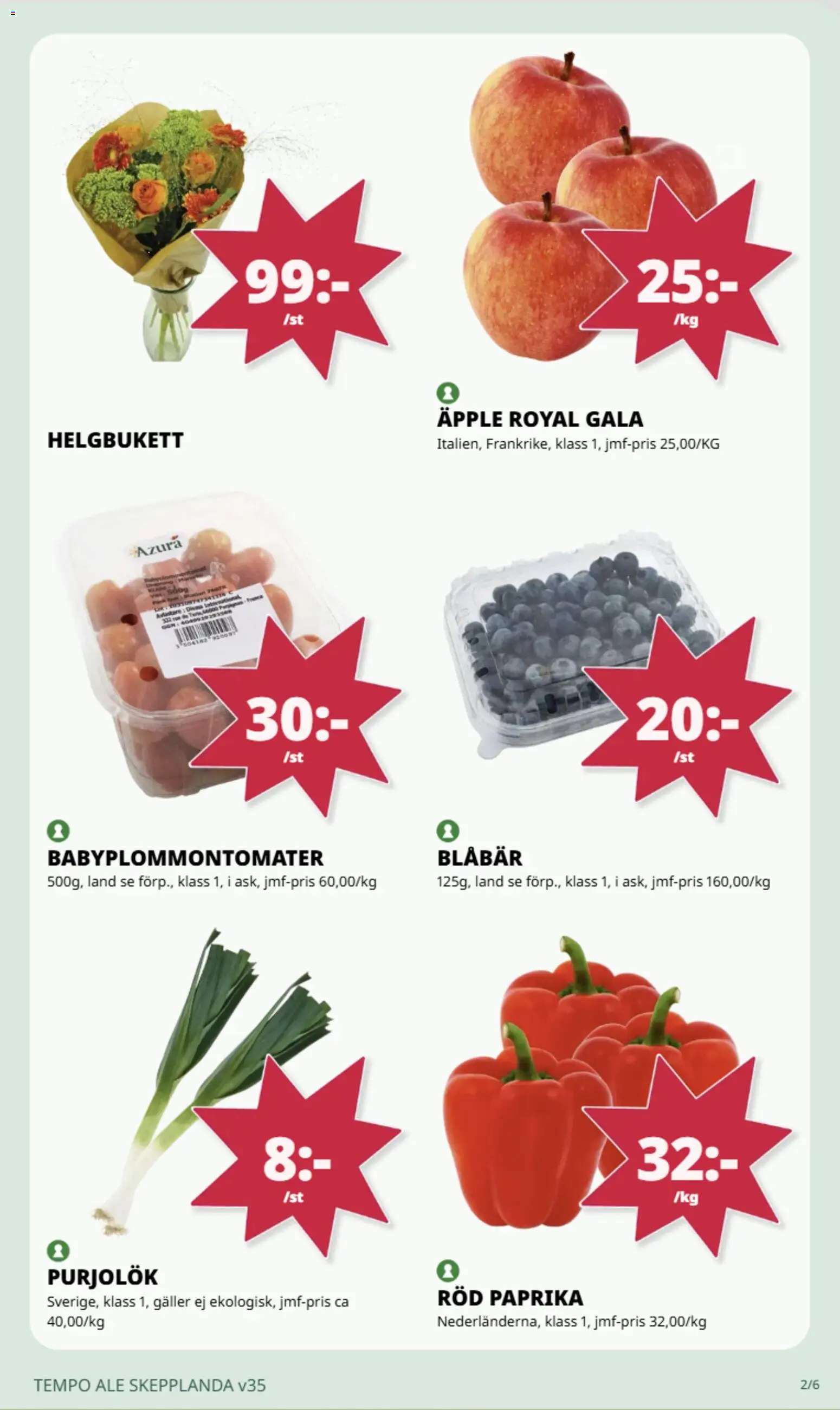 Tempo reklamblad aktuell från 24/08/2026 | Sida: 4 | Produkter: Paprika, Äpple, Blåbär, Röd paprika