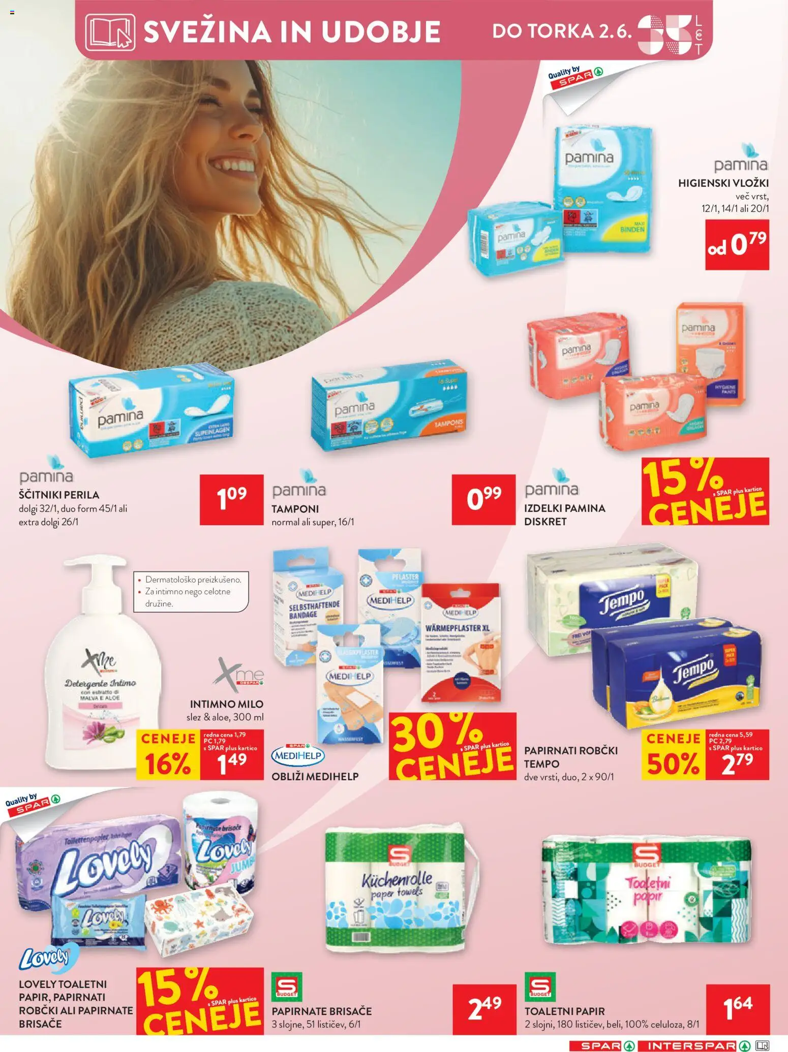 Novi Spar katalog ponudbe – veljaven od 20.05.2026 | Stran: 43 | Izdelki: Higienski vložki, Intimno milo, Milo, Ščitniki
