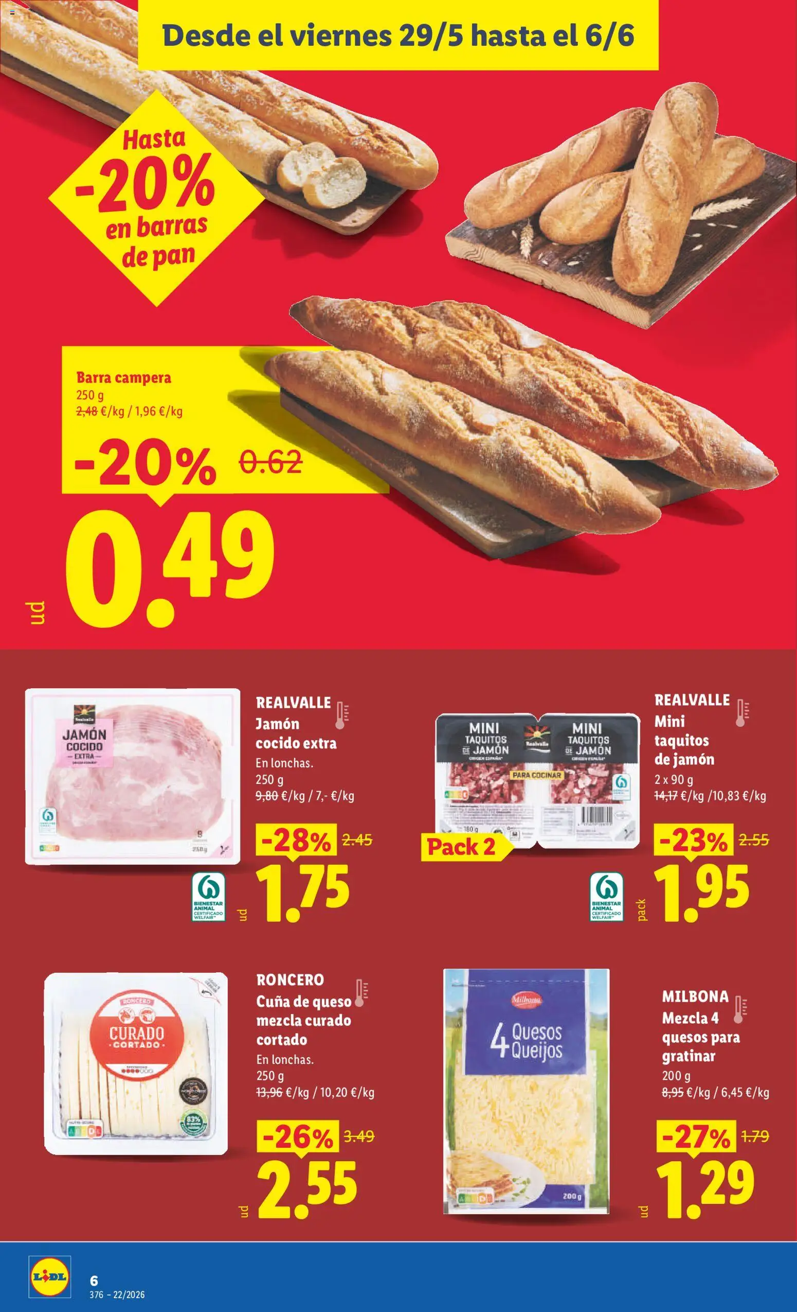 Lidl folleto │ válido desde el 29.05.2026 | Página: 6 | Productos: Queso, Pan, Jamón cocido, Cuna