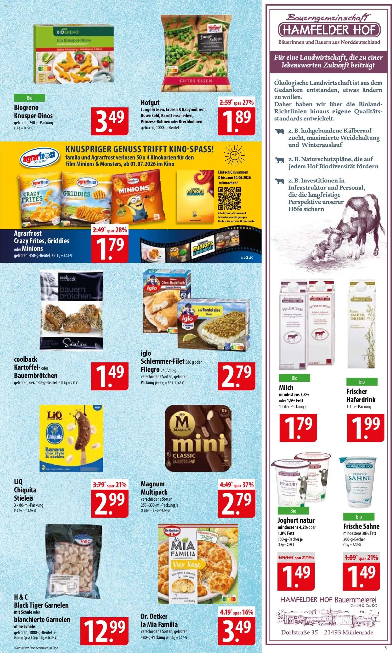 Famila Prospekt – gültig ab 08.06.2026 | Seite: 9 | Produkte: Joghurt, Iglo, Haferdrink, Sahne