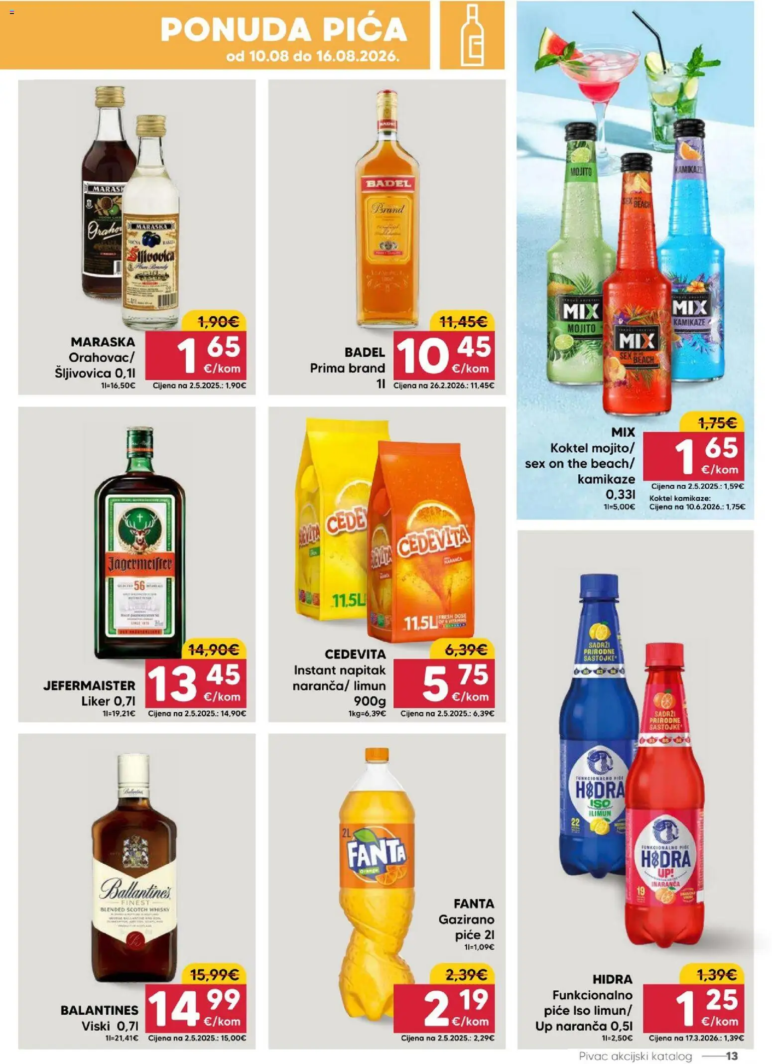 Pivac katalog | vrijedi od 10.08.2026 | Stranica: 13 | Proizvodi: Liker, Limun, Badel, Cedevita