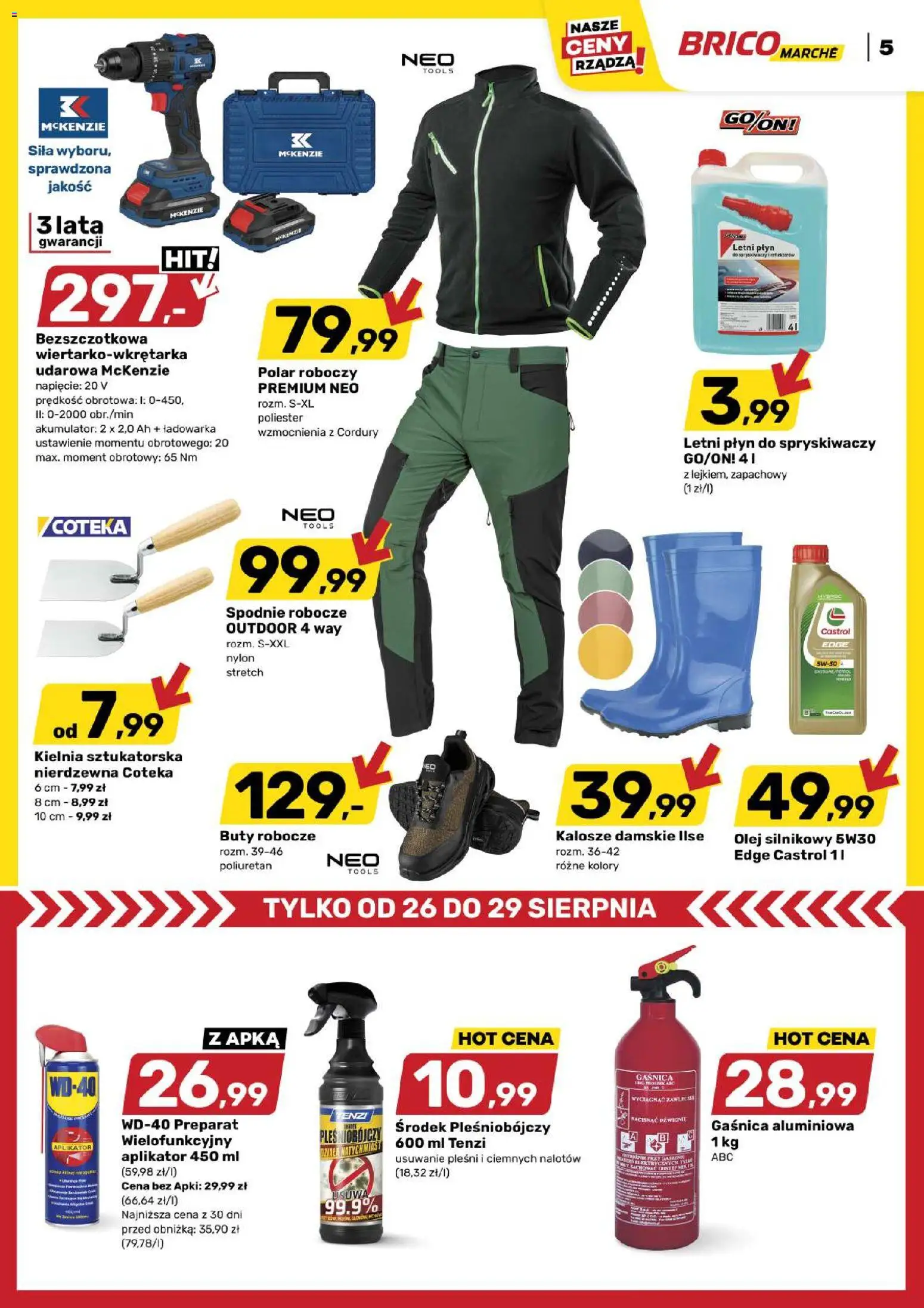 Brico Marché gazetka od 26.08.2026 | Strona: 6 | Produkty: Letni płyn do spryskiwaczy, Gaśnica, Spodnie robocze, Olej silnikowy
