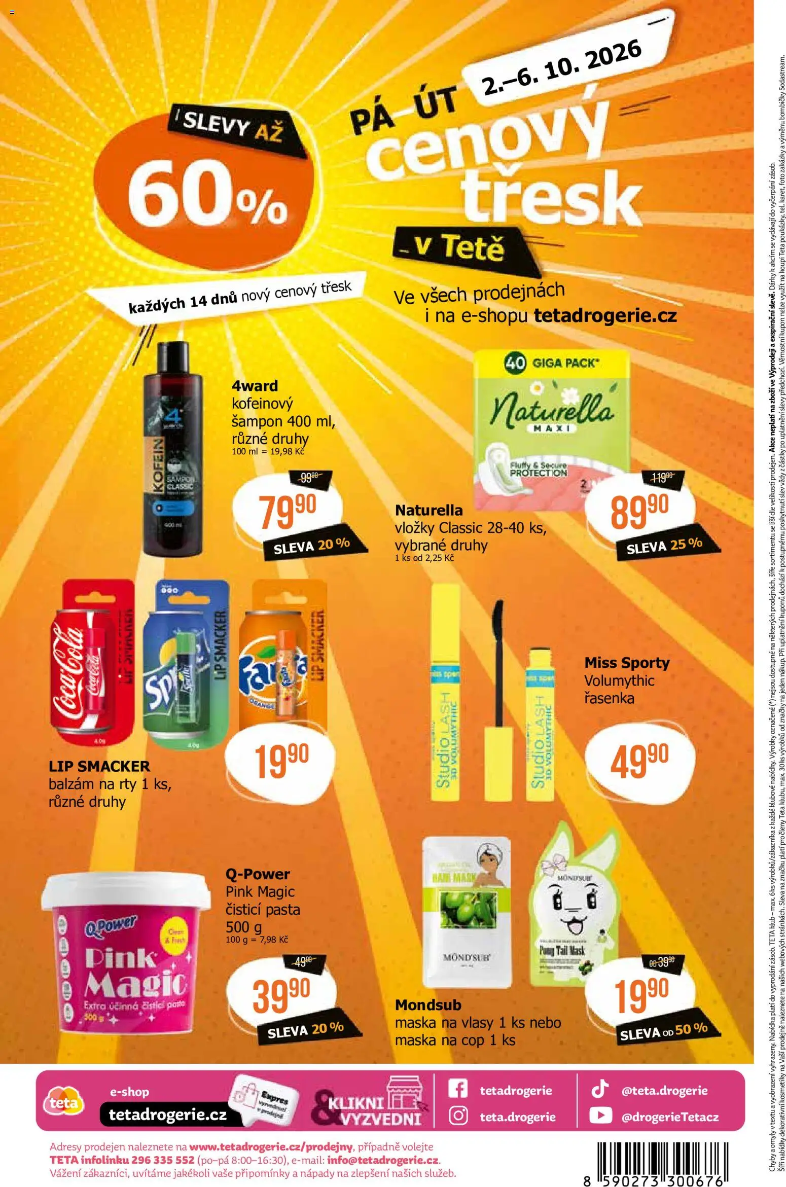 TETA Drogerie leták od 24.09.2026 | Strana: 18 | Produkty: Vložky, Balzám na rty, Řasenka, Maska na vlasy