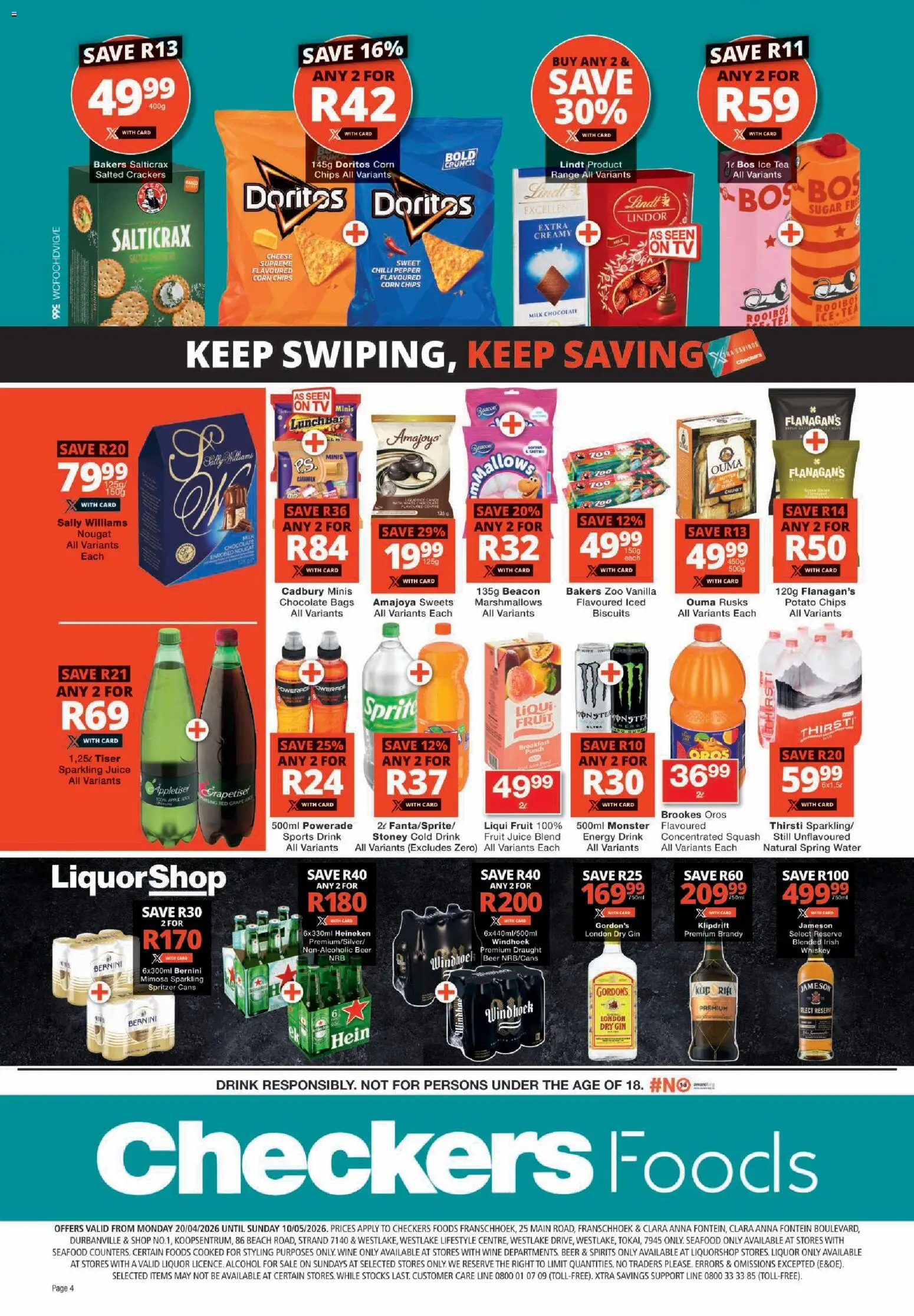 New Checkers catalogue – valid from 20.04.2026 | Page: 4 | Products: Wine, Tea, Gin, Fruit