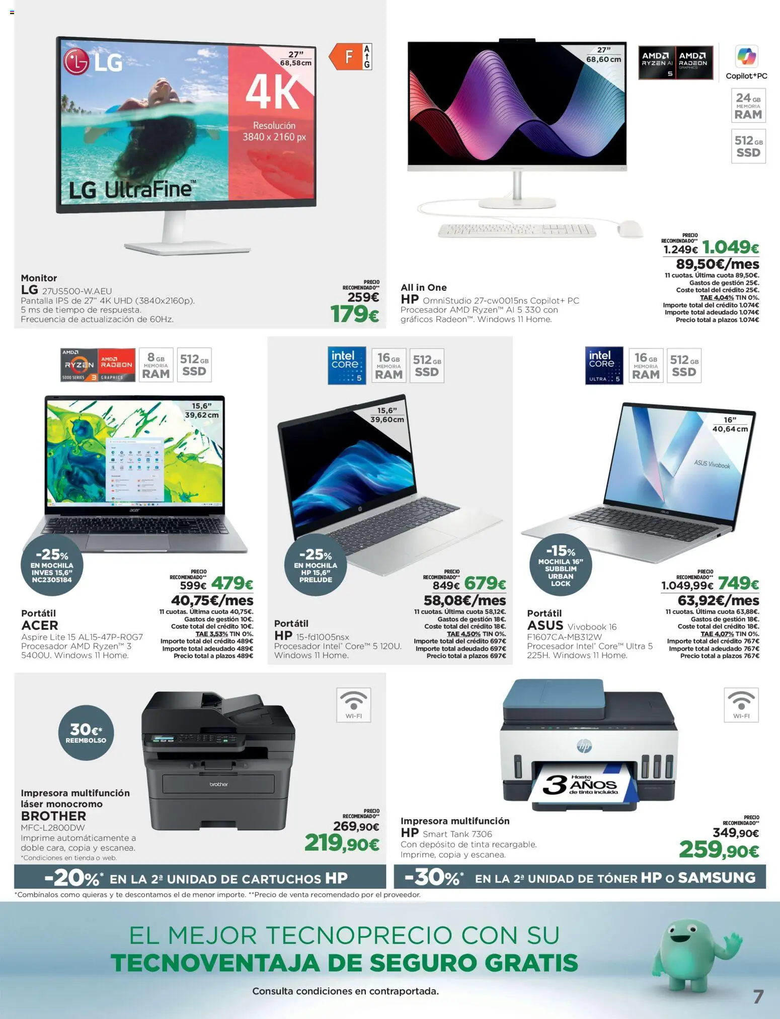El Corte Inglés Los Tecnoprecios │ válido desde el 05/10/2026 | Página: 7 | Productos: Portátil, Té, Monitor, Toner