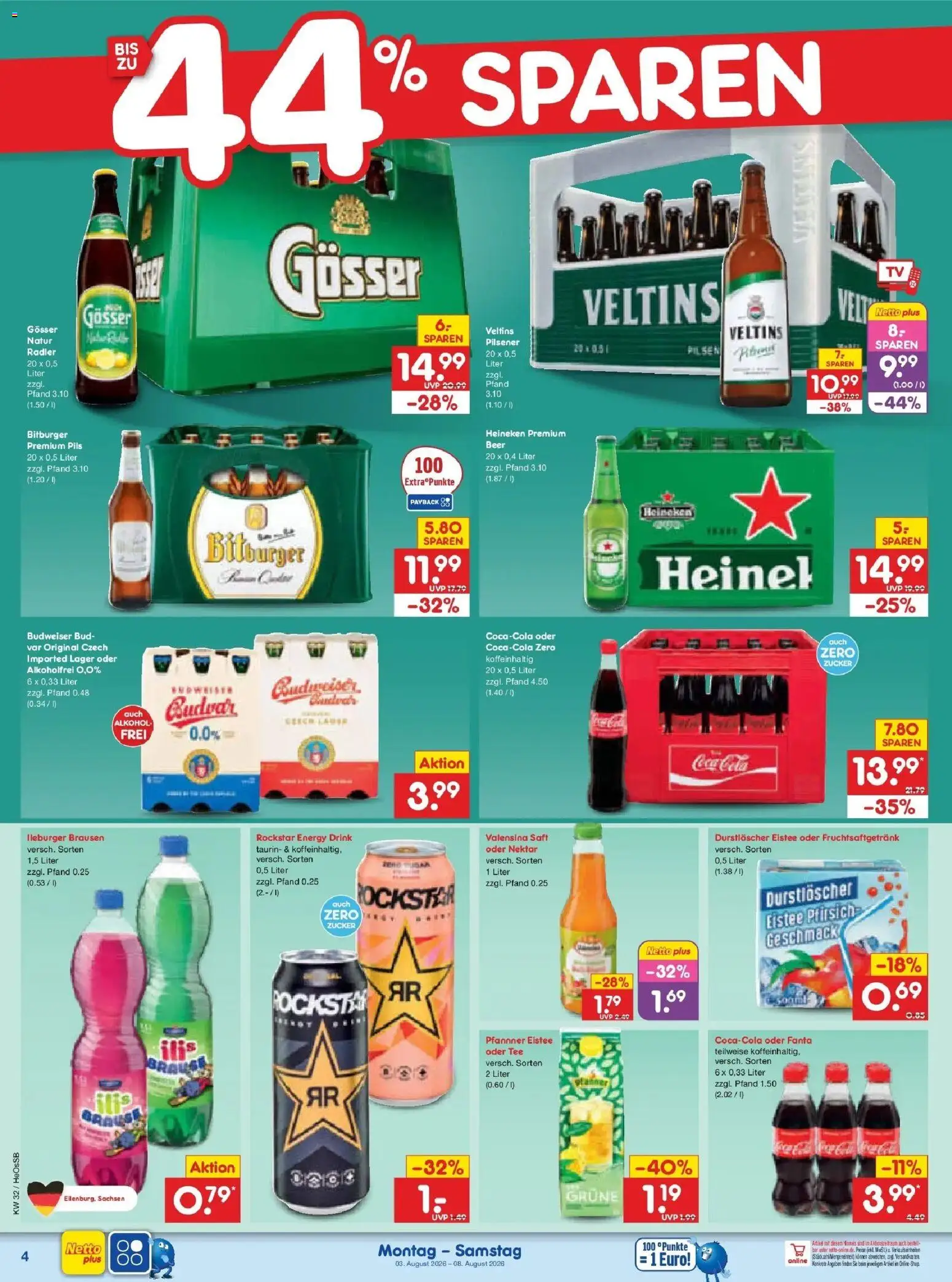 Netto Marken-Discount Prospekt Rostock – gültig ab 03.08.2026 | Seite: 8 | Produkte: Rockstar energy, Valensina, Radler, Zucker