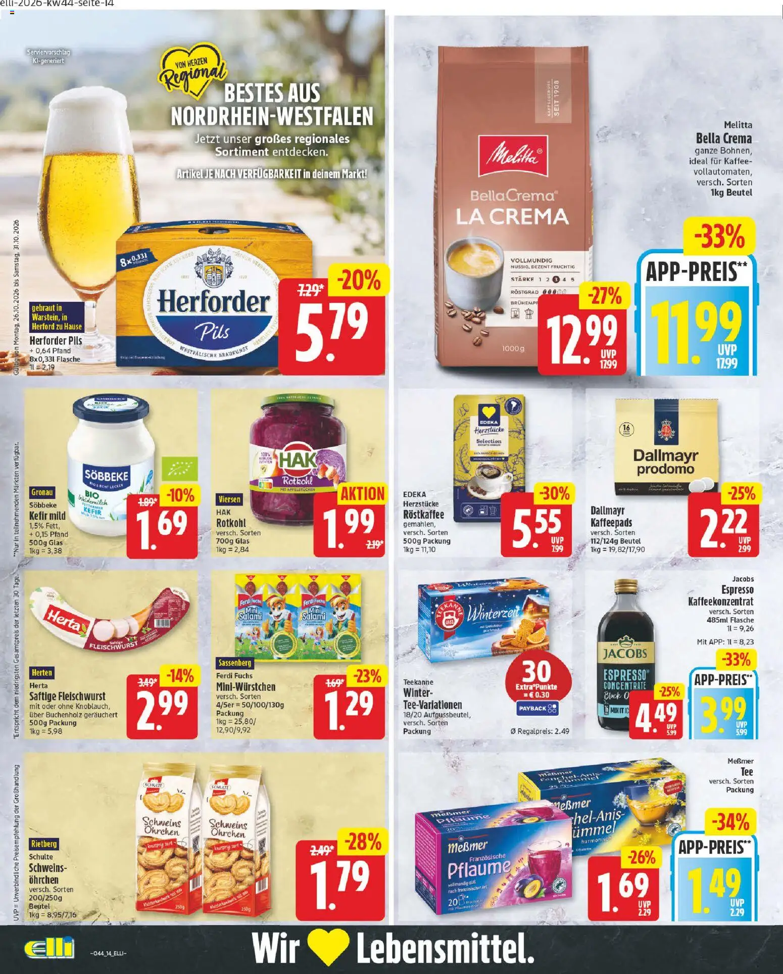 Elli Markt Prospekt – gültig ab 26.10.2026 | Seite: 14 | Produkte: Kaffeepads, Kefir, Kaffee, Messmer