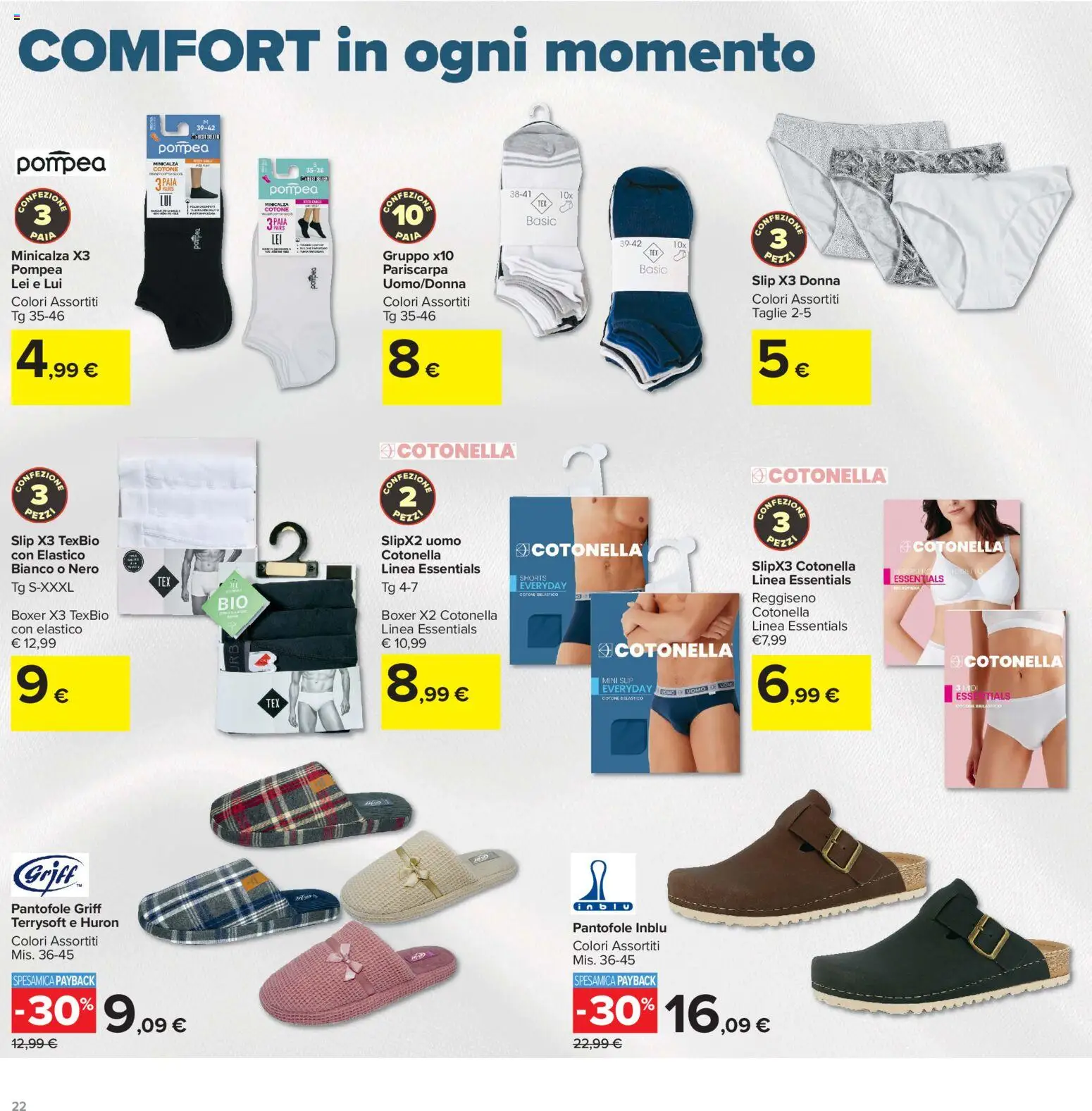 Volantino Carrefour del 20/08/2026 | Pagina: 22 | Prodotti: Reggiseno, Slip, Boxer, Pantofole