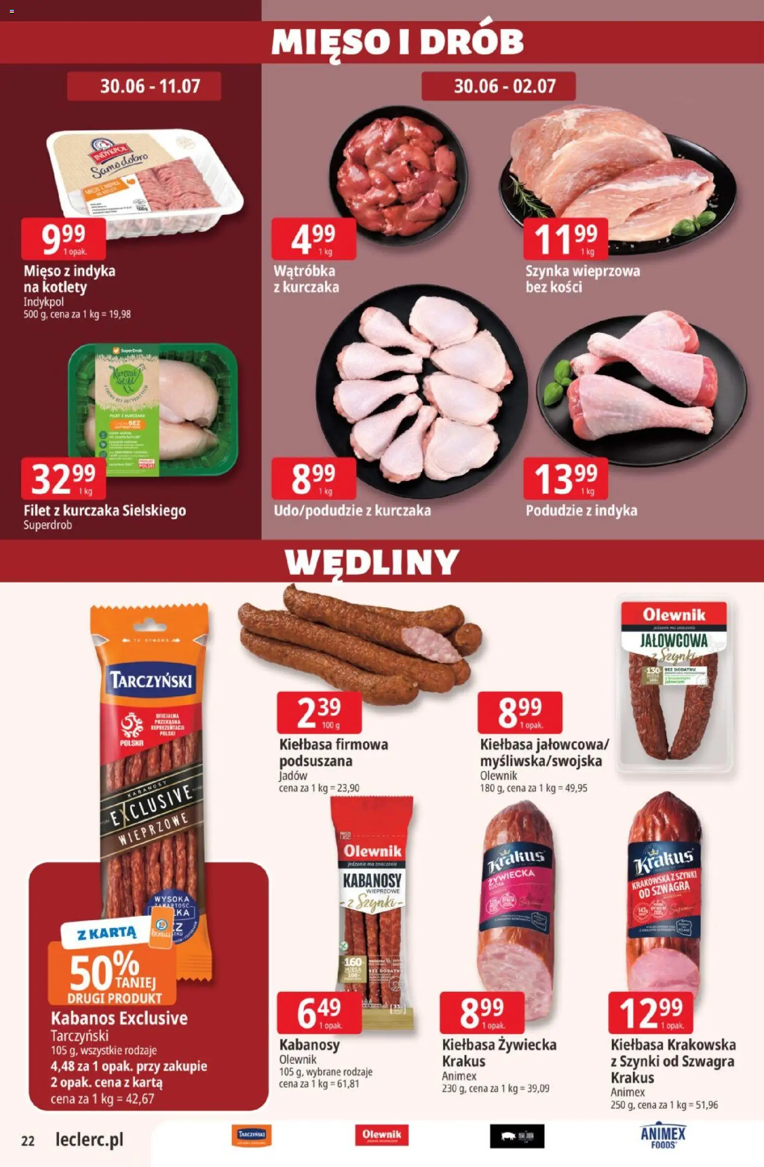 E.Leclerc gazetka od 30.06.2026 | Strona: 22 | Produkty: Mięso, Drób, Szynka, Filet