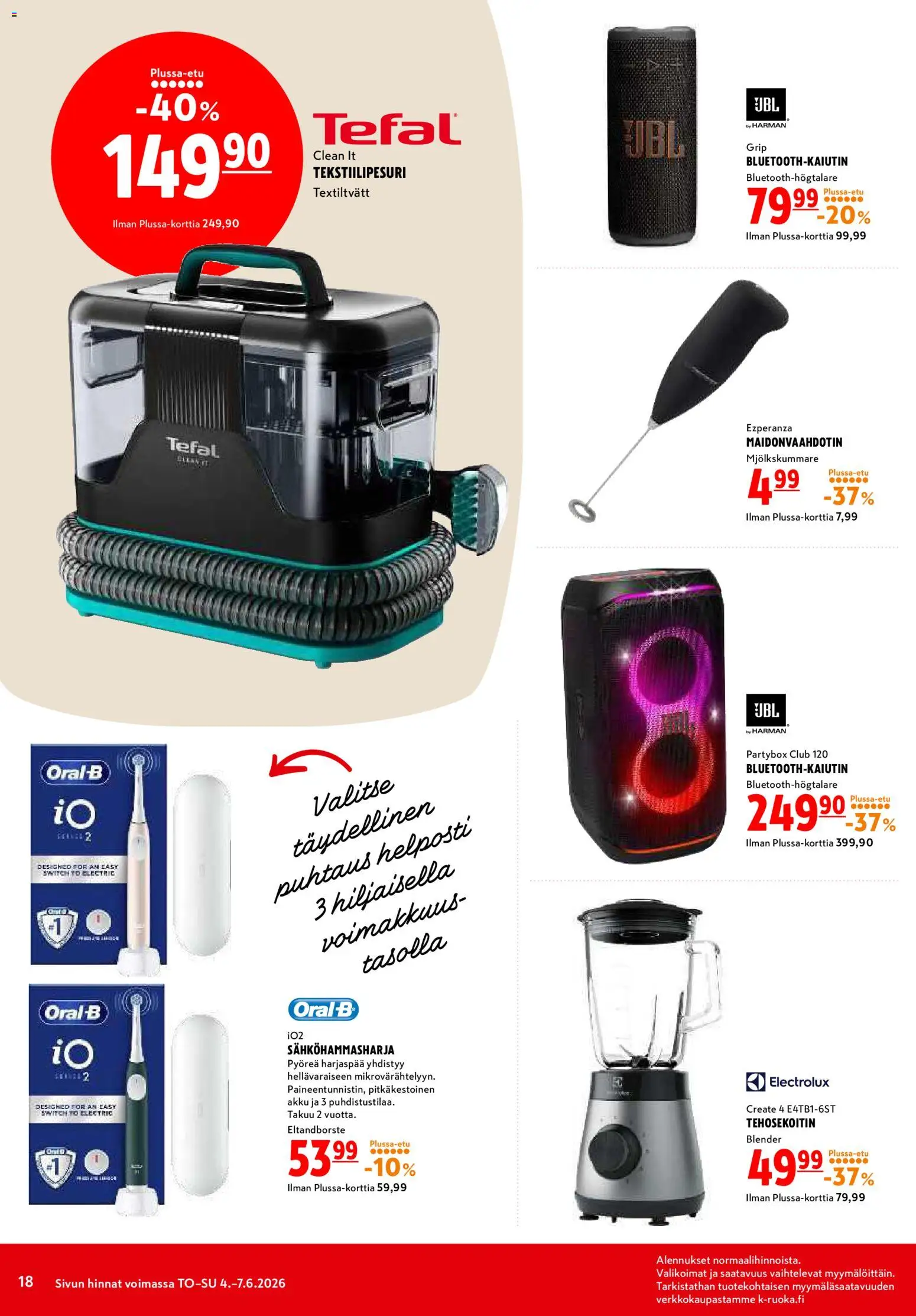 K-Citymarket tarjoukset – voimassa 04.06.2026 alkaen | Sivu: 18 | Tuotteet: Sähköhammasharja, Akku, Tehosekoitin