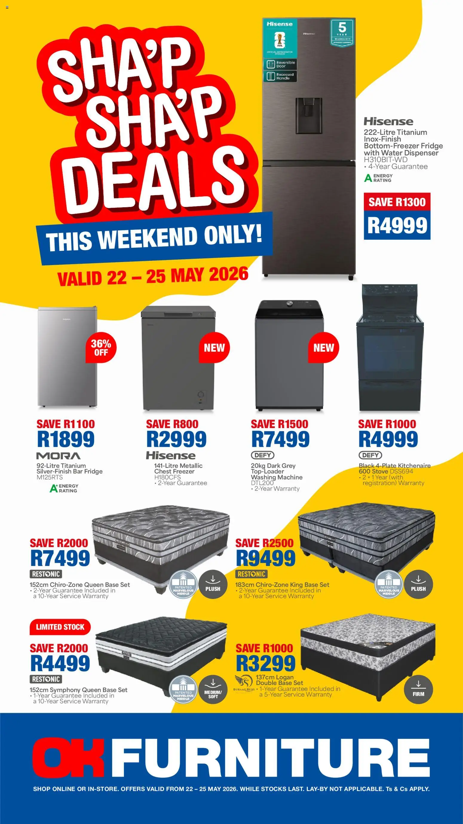 New OK Furniture catalogue – valid from 22.05.2026 | Page: 1 | Products: Stove, Chest freezer, Stock, Water