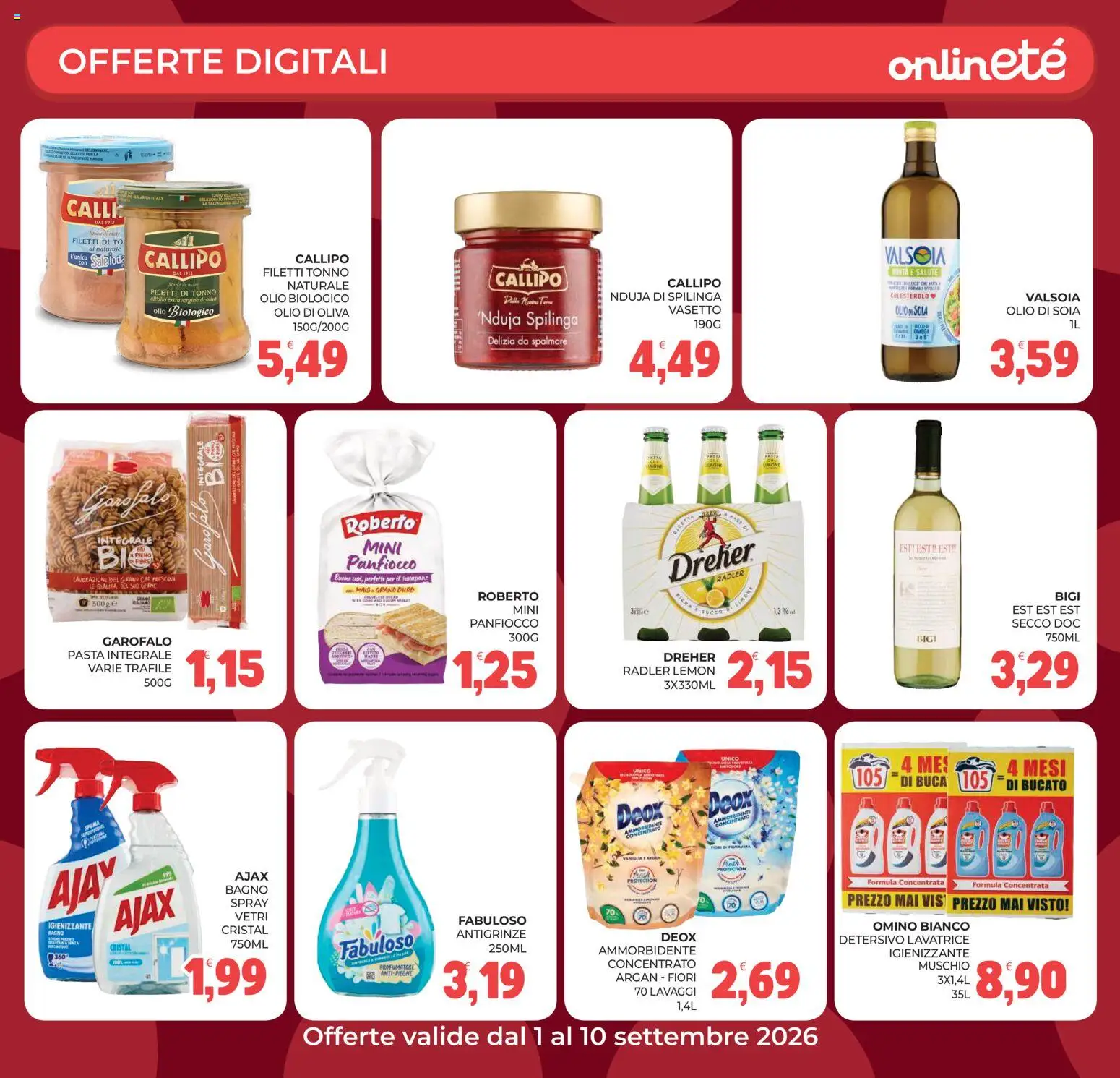 Volantino Eté del 01/09/2026 | Pagina: 27 | Prodotti: Olio di soia, Ammorbidente, Garofalo, Olio