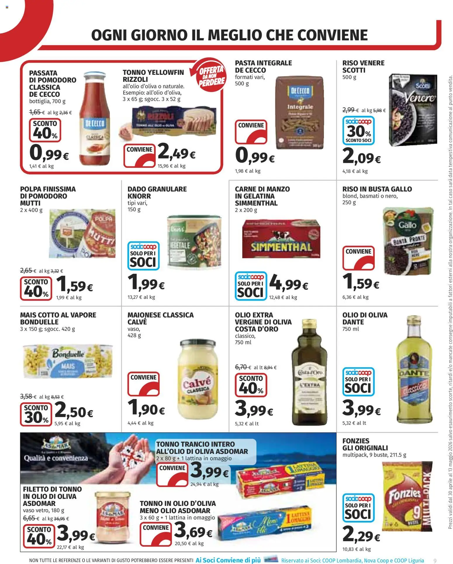 Volantino COOP del 30.04.2026 | Pagina: 9 | Prodotti: Riso, Tonno, Vaso, Olio di Oliva