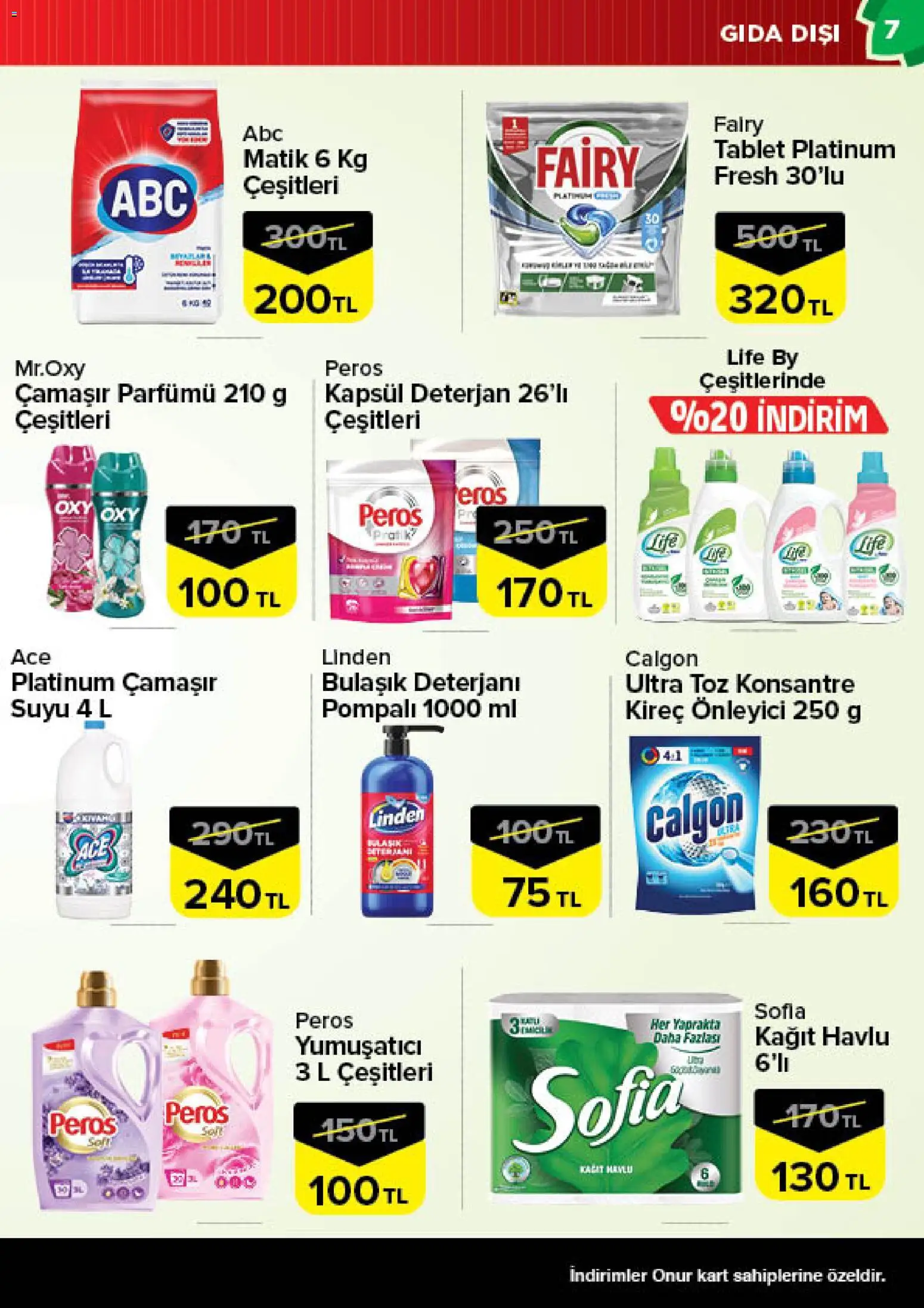 Onur Market Katalog Trakya - 27 Ekim 2026 tarihinden itibaren geçerlidir | Sayfa: 7 | Ürünler: Yumuşatıcı, Bulaşık deterjanı, Kağıt havlu, Tablet