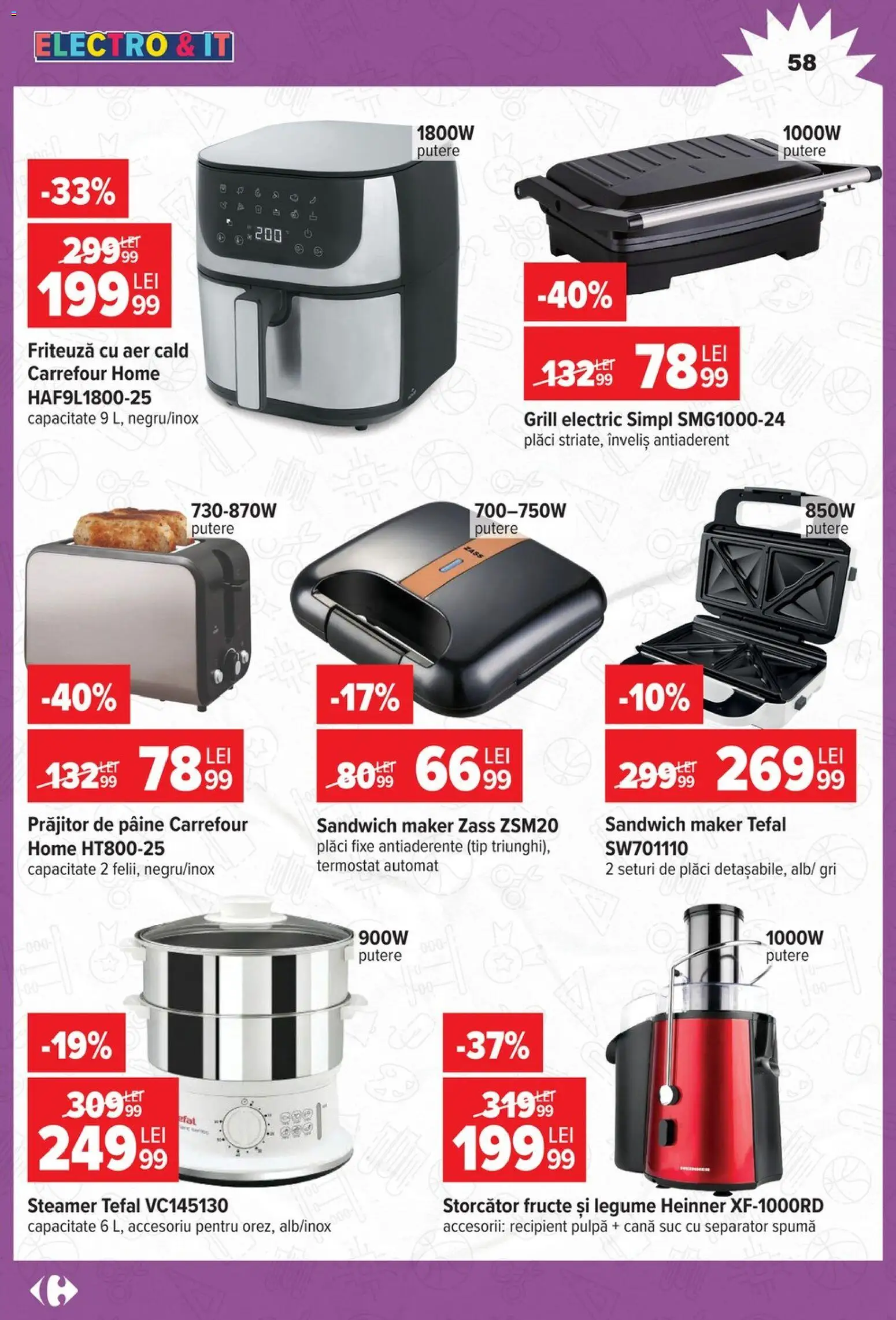 Noul catalog Carrefour – valabil de la 12.08.2026 | Pagină: 58 | Produse: Storcător, Friteuză, Storcător Fructe, Pâine