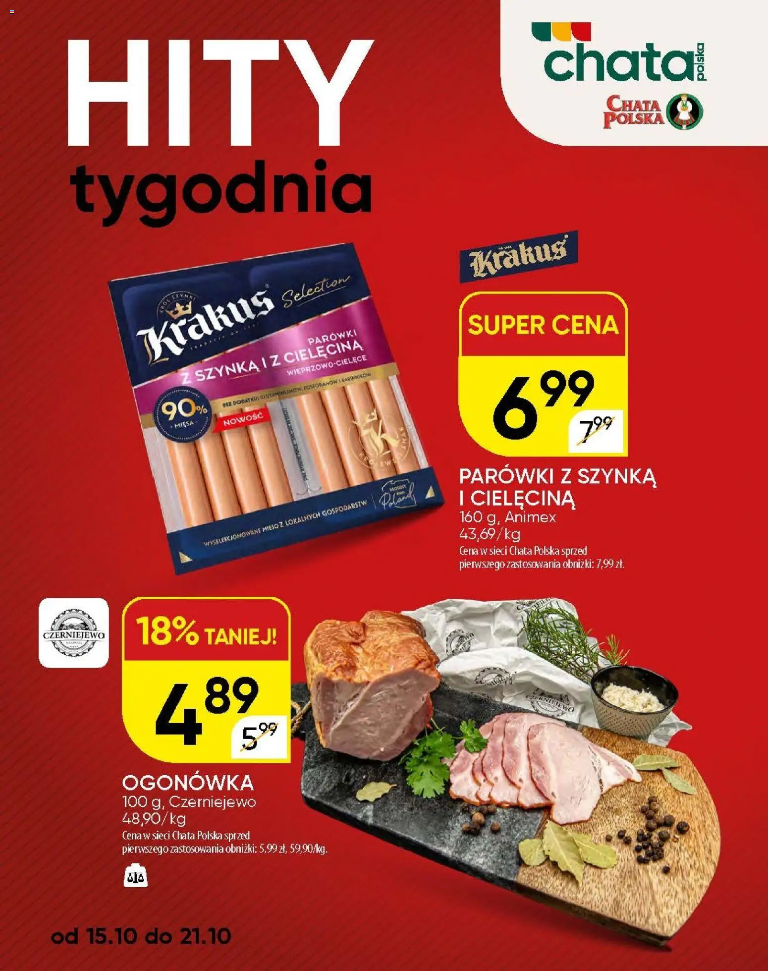 Chata Polska gazetka od 22.10.2026 | Strona: 25 | Produkty: Mięso, Parówki, Szynka, Cielęcina