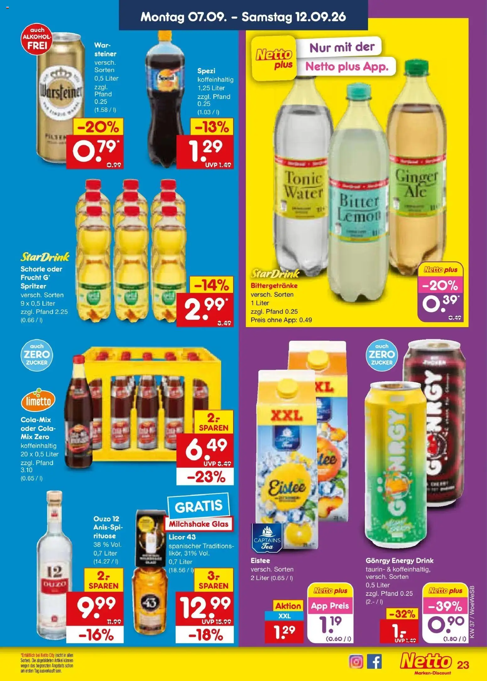 Netto Marken-Discount Prospekt Leonberg – gültig ab 07.09.2026 | Seite: 33 | Produkte: Ouzo, Alkohol, Zucker, Warsteiner