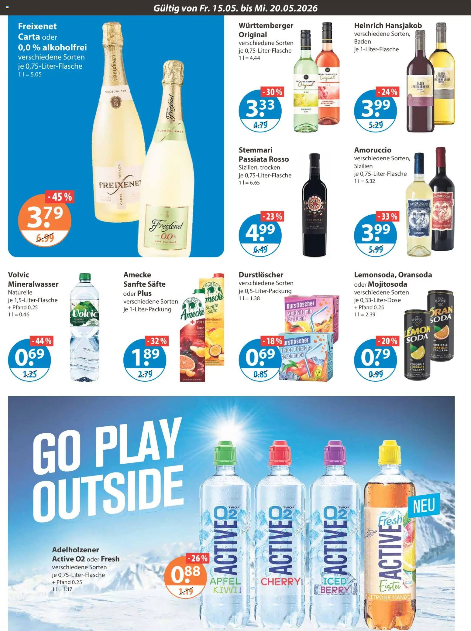 V-Markt Schwaben / Oberbayern – gültig ab 15.05.2026 | Seite: 10 | Produkte: Freixenet, Äpfel, Pfirsich, Volvic