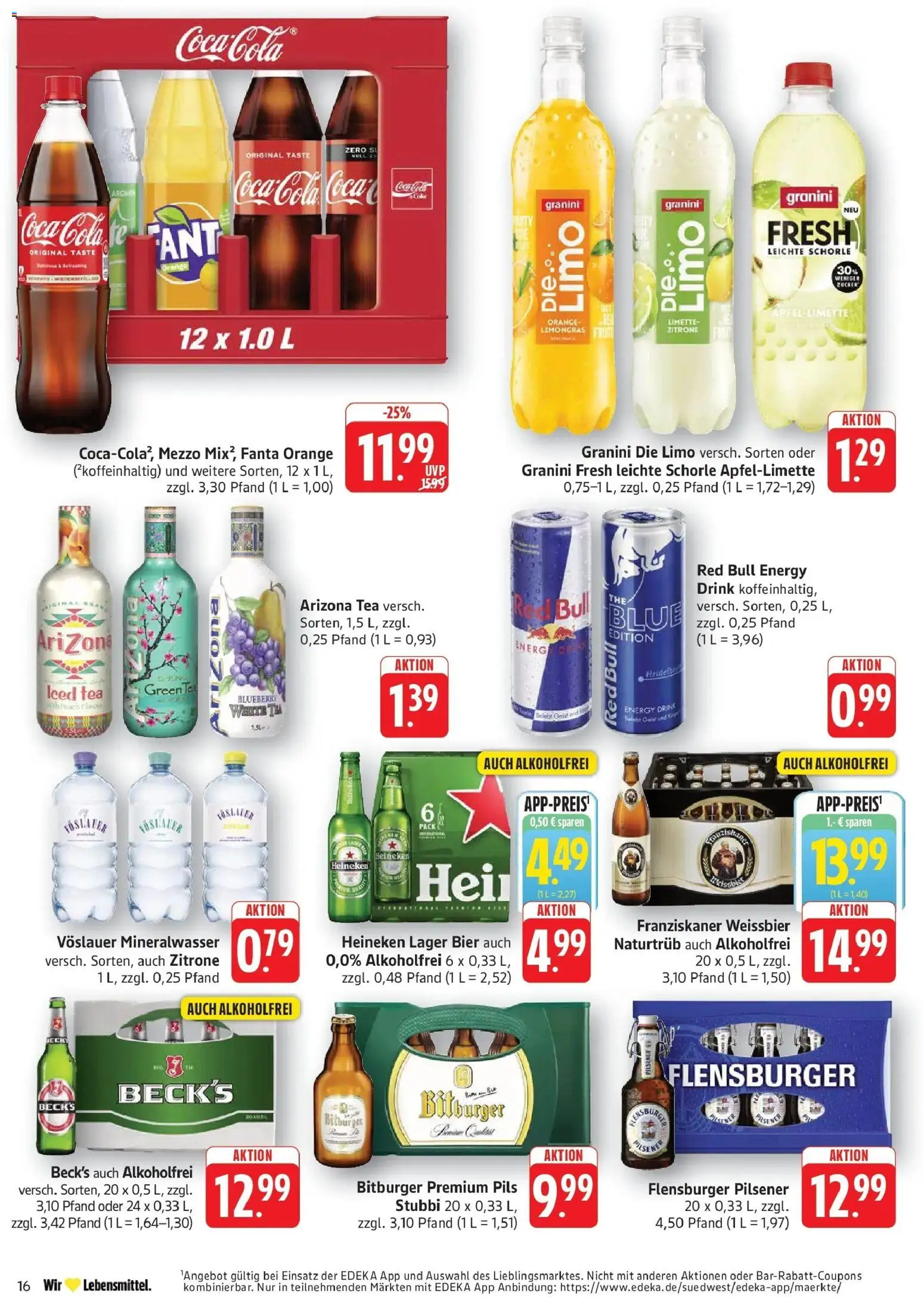 Edeka Prospekt Geislingen (ab 10.08.2026) » Angebote Online | Seite: 16 | Produkte: Bitburger, Franziskaner, Cola, Mineralwasser