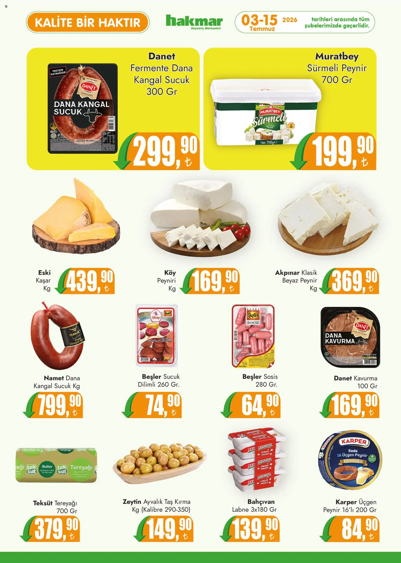 Hakmar Katalog - 03 Temmuz 2026 tarihinden itibaren geçerlidir | Sayfa: 2 | Ürünler: Tereyağı, Peynir, Sosis, Zeytin