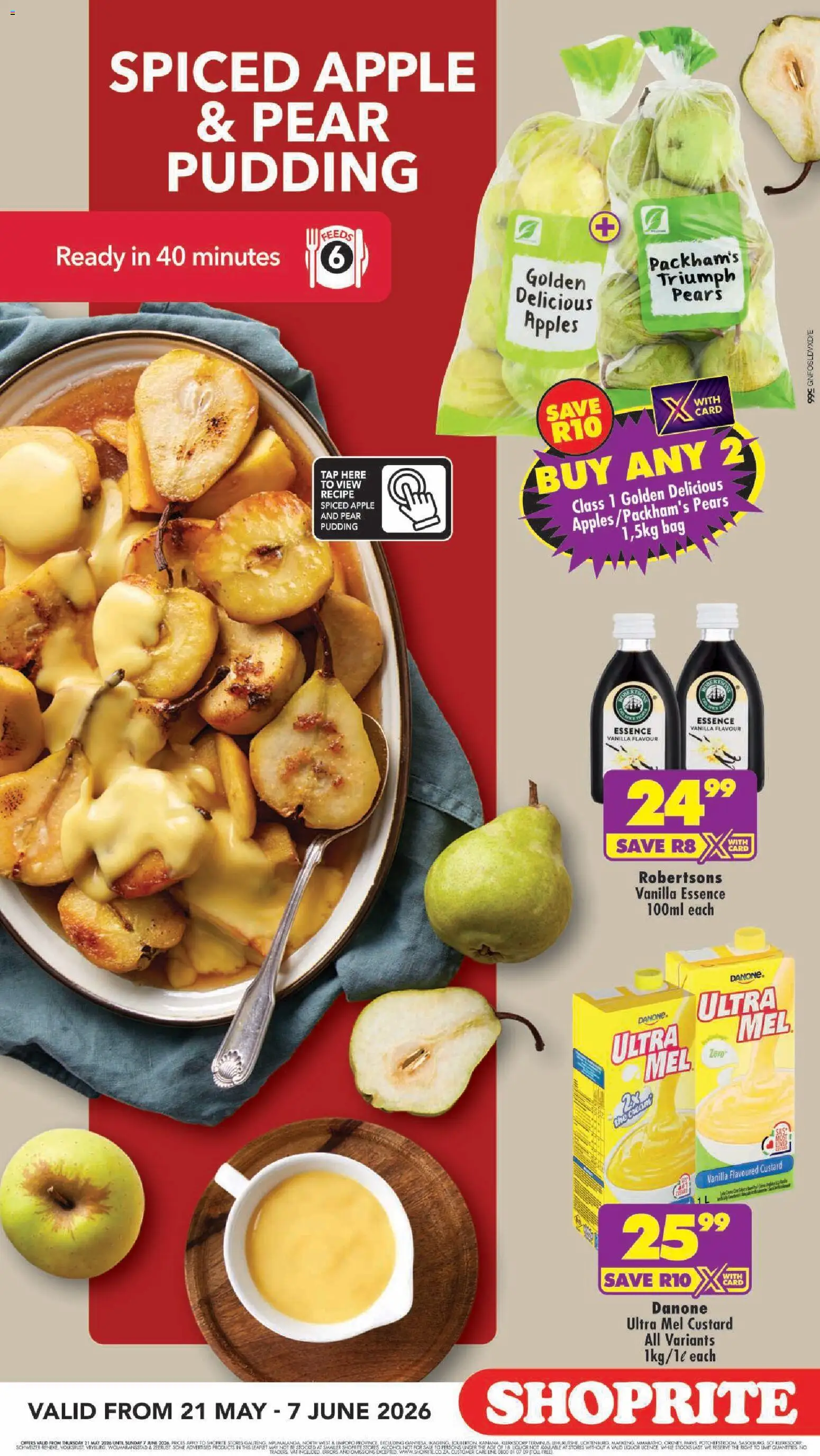New Shoprite catalogue – valid from 21.05.2026 | Page: 7 | Products: Vanilla essence, Custard, Bag, Apples