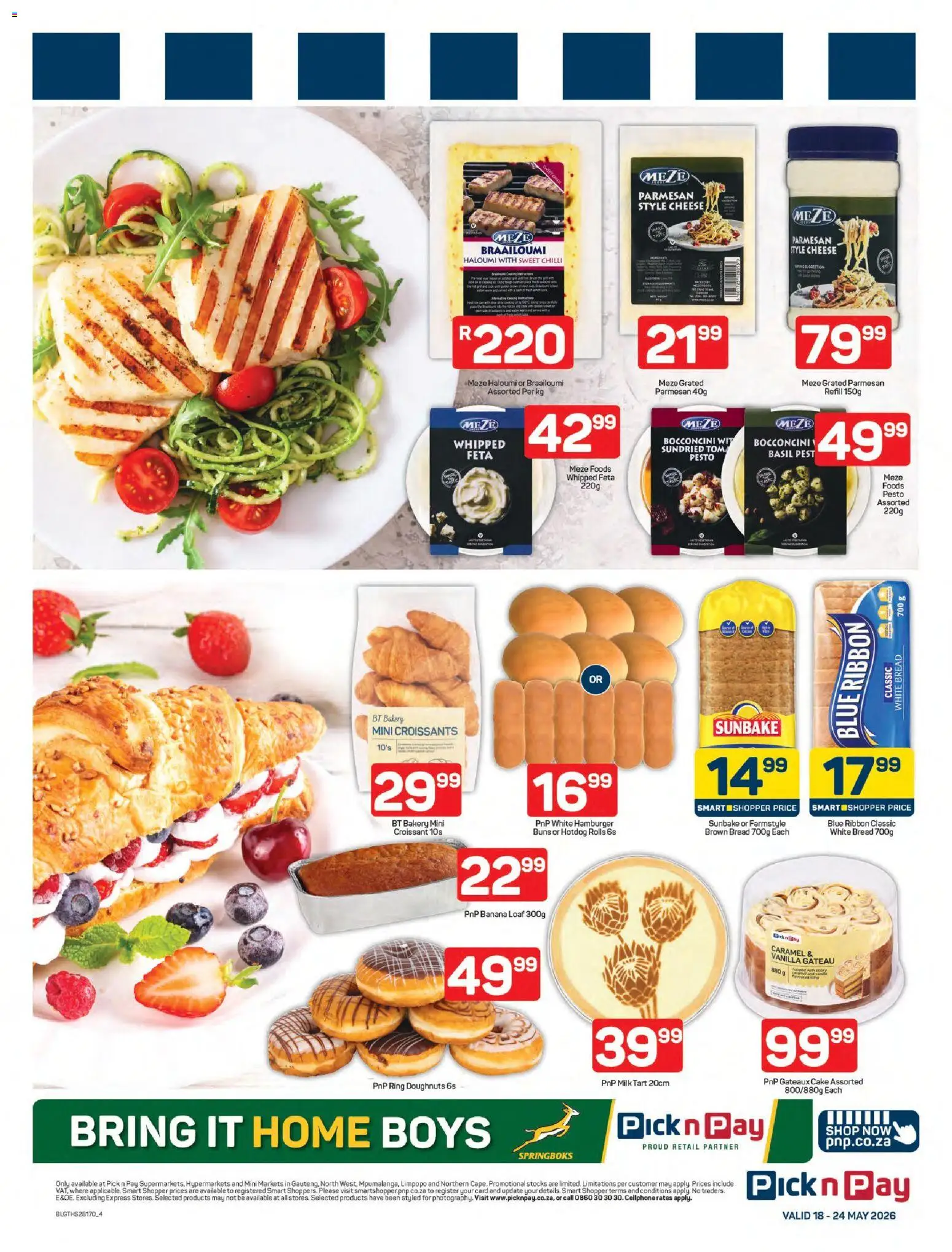 New Pick n Pay catalogue – valid from 18.05.2026 | Page: 4 | Products: Cake, Buns, Bread, Caramel