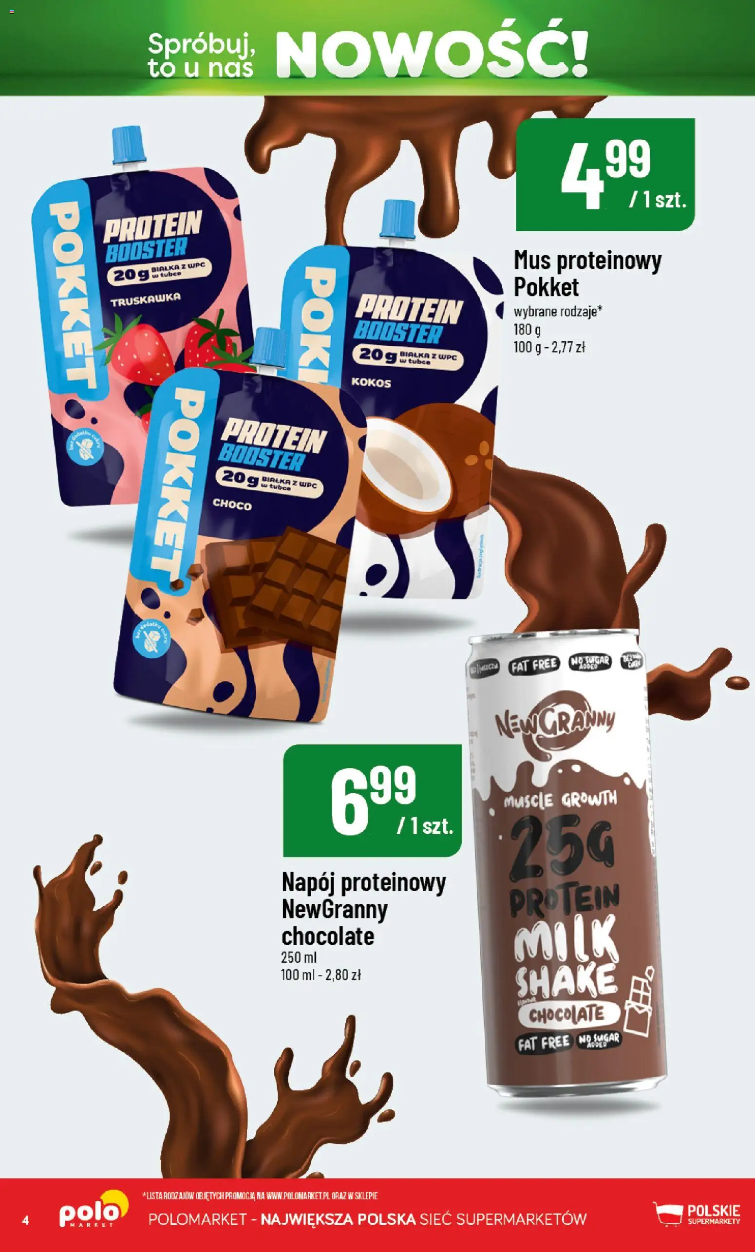 Nowa POLOmarket gazetka od jutra 19.08.2026 | Strona: 4 | Produkty: Napój proteinowy, Kokos